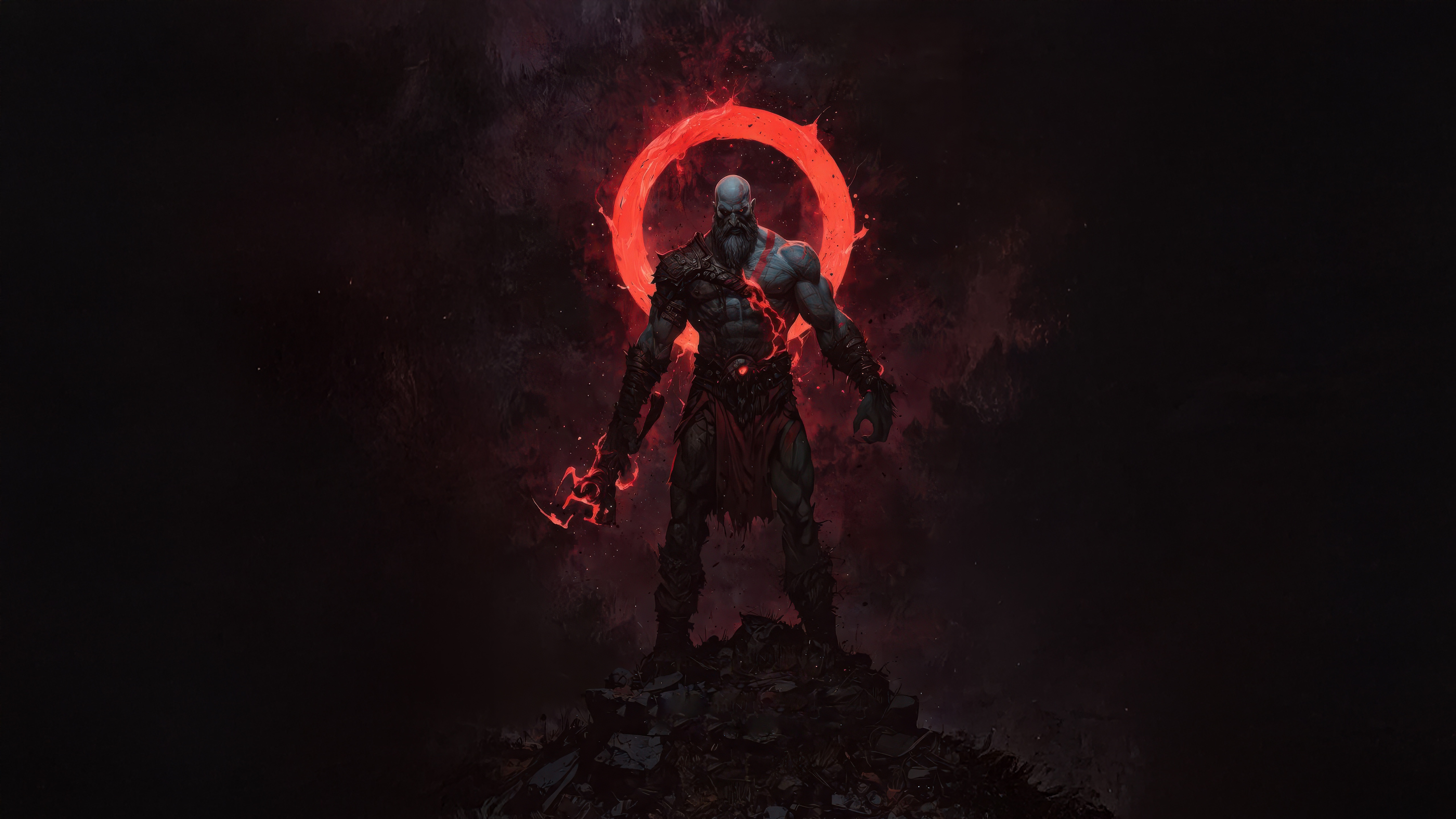 Kratos stands with a red ring behind him HD Wallpaper