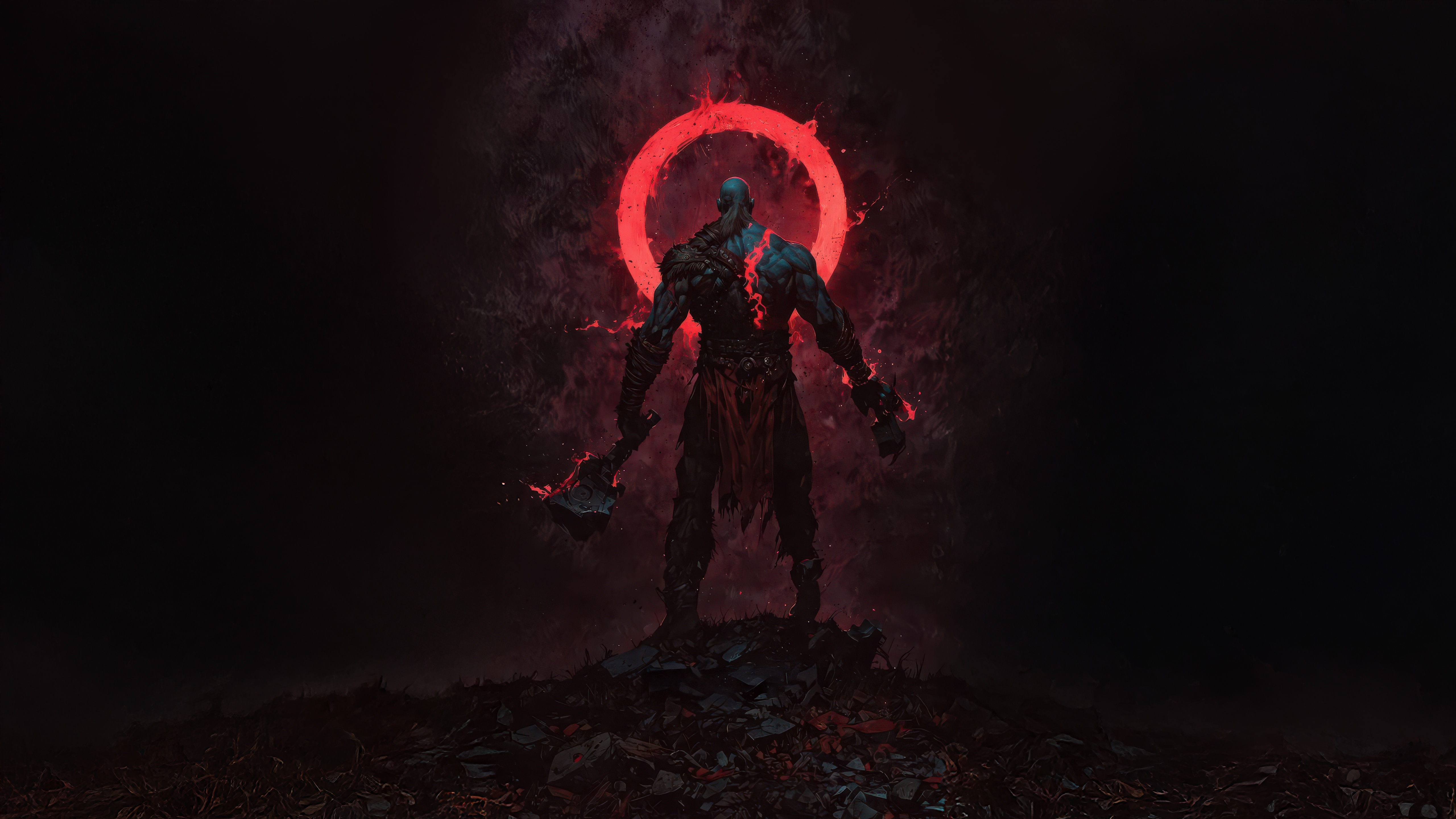 Kratos with a red halo and axe HD Wallpaper