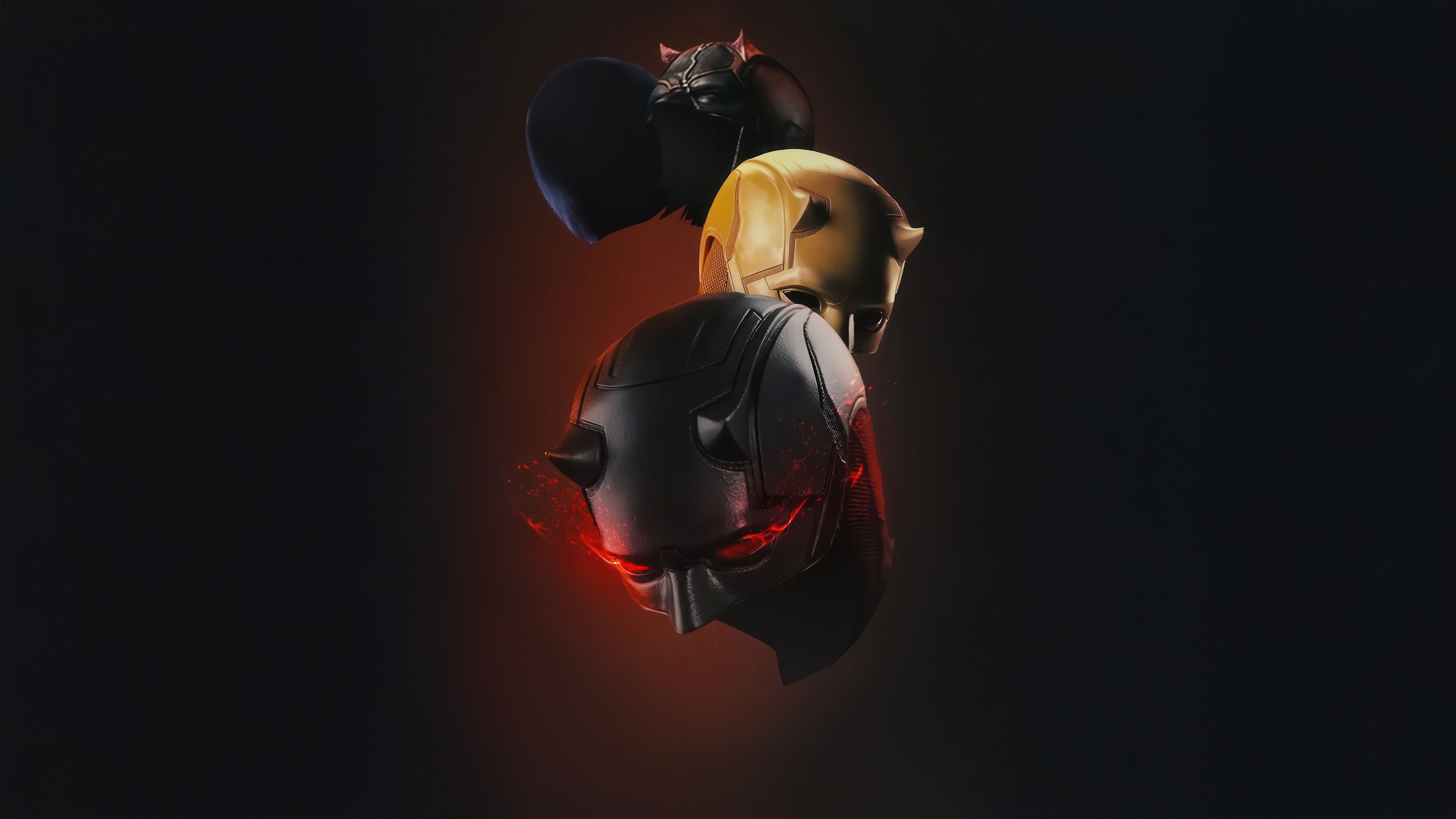 Daredevil Helmets Stacked with Red Glow HD Wallpaper