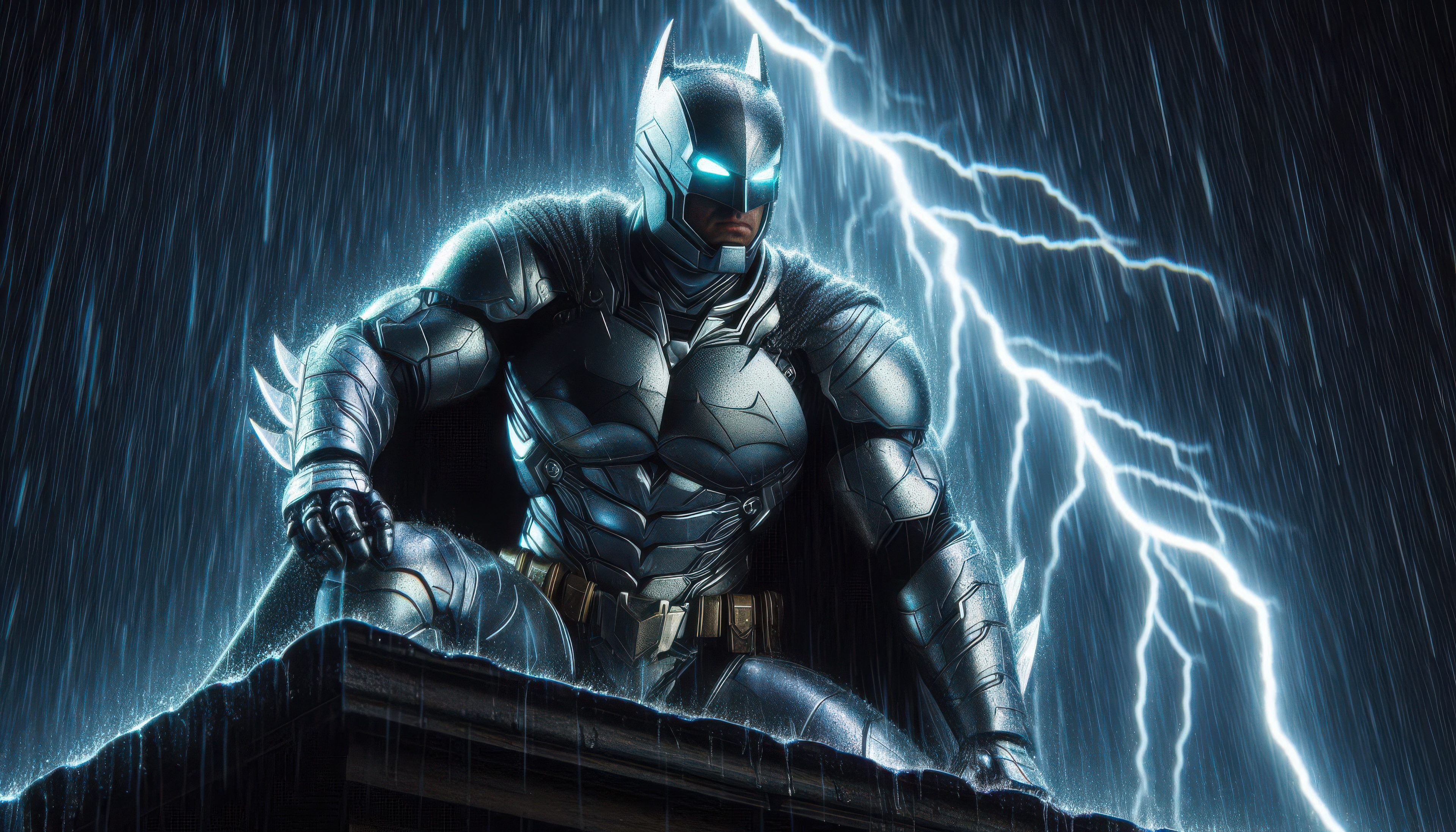 Batman in the Rain During a Lightning Storm HD Wallpaper