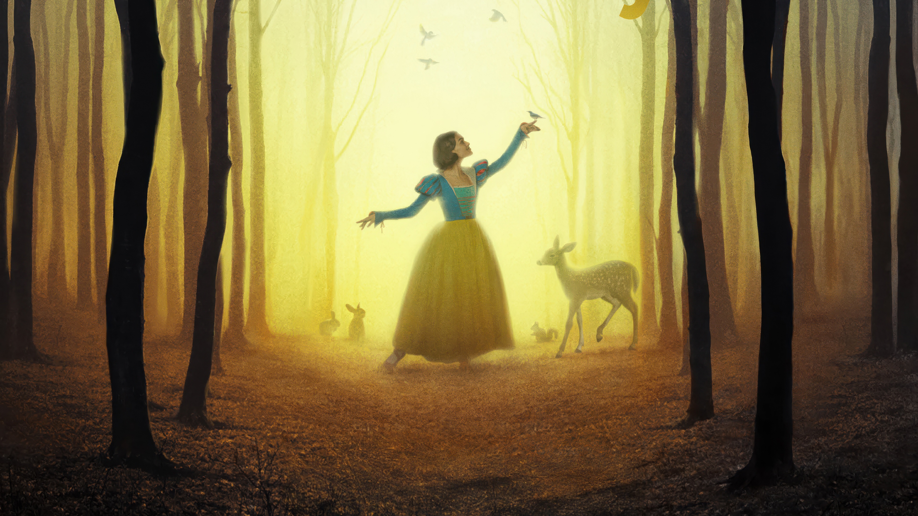Snow White in a Magical Forest with Animals HD Wallpaper