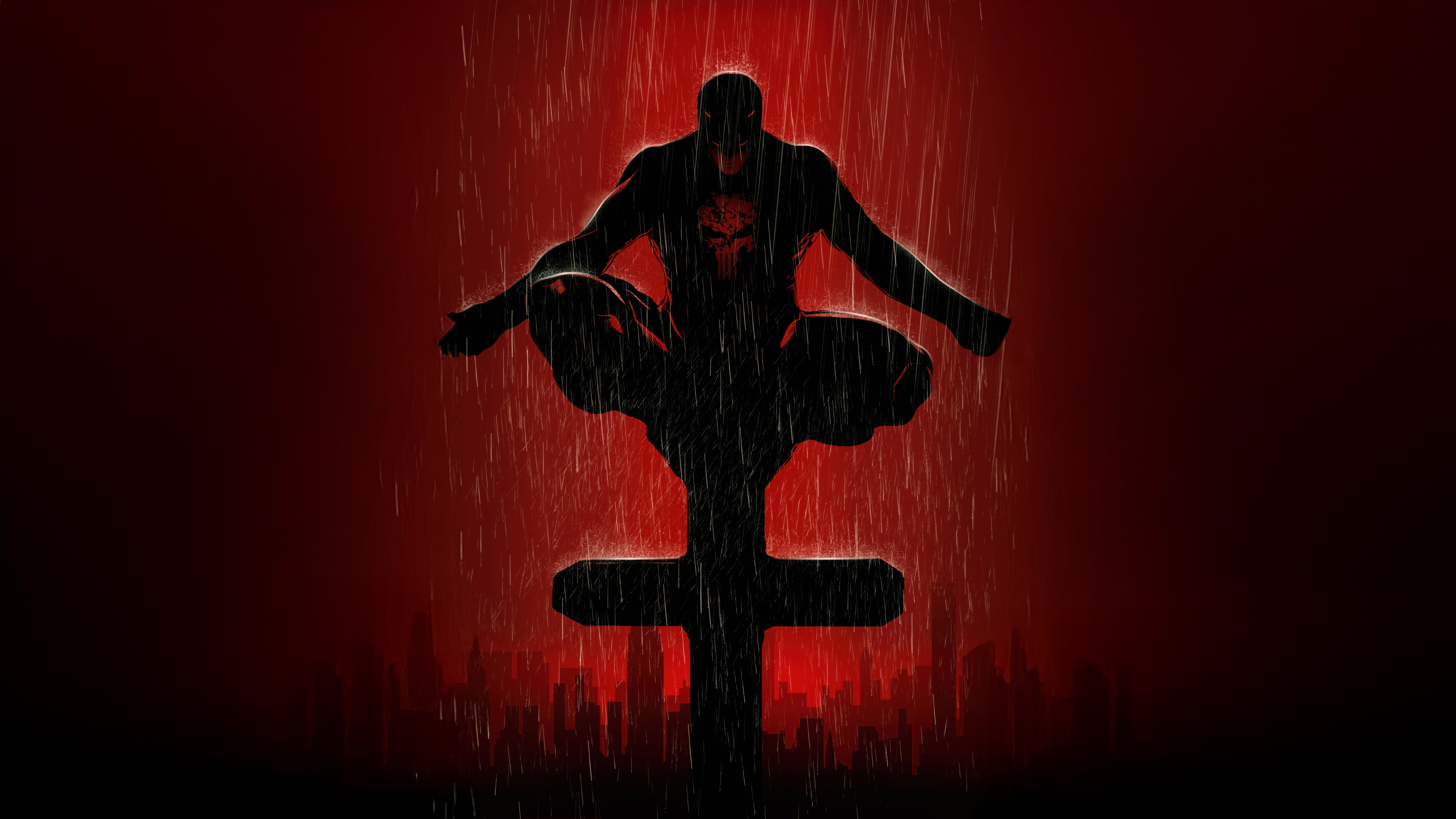 Daredevil sitting on a cross in the rain HD Wallpaper