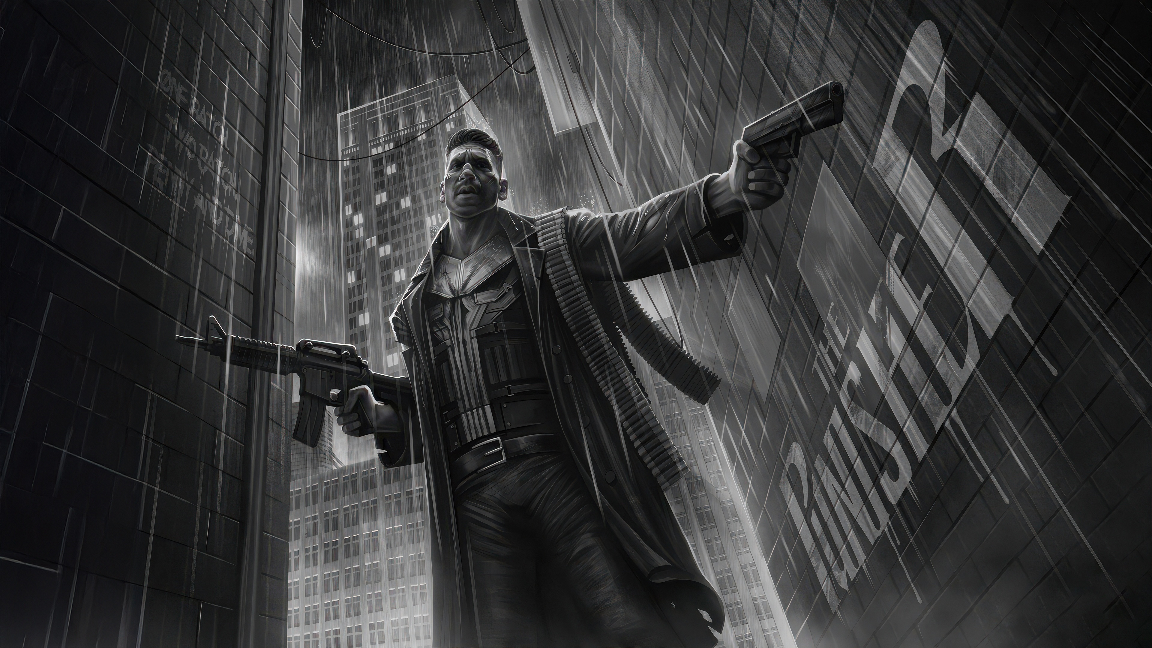The Punisher in a Rainy City HD Wallpaper