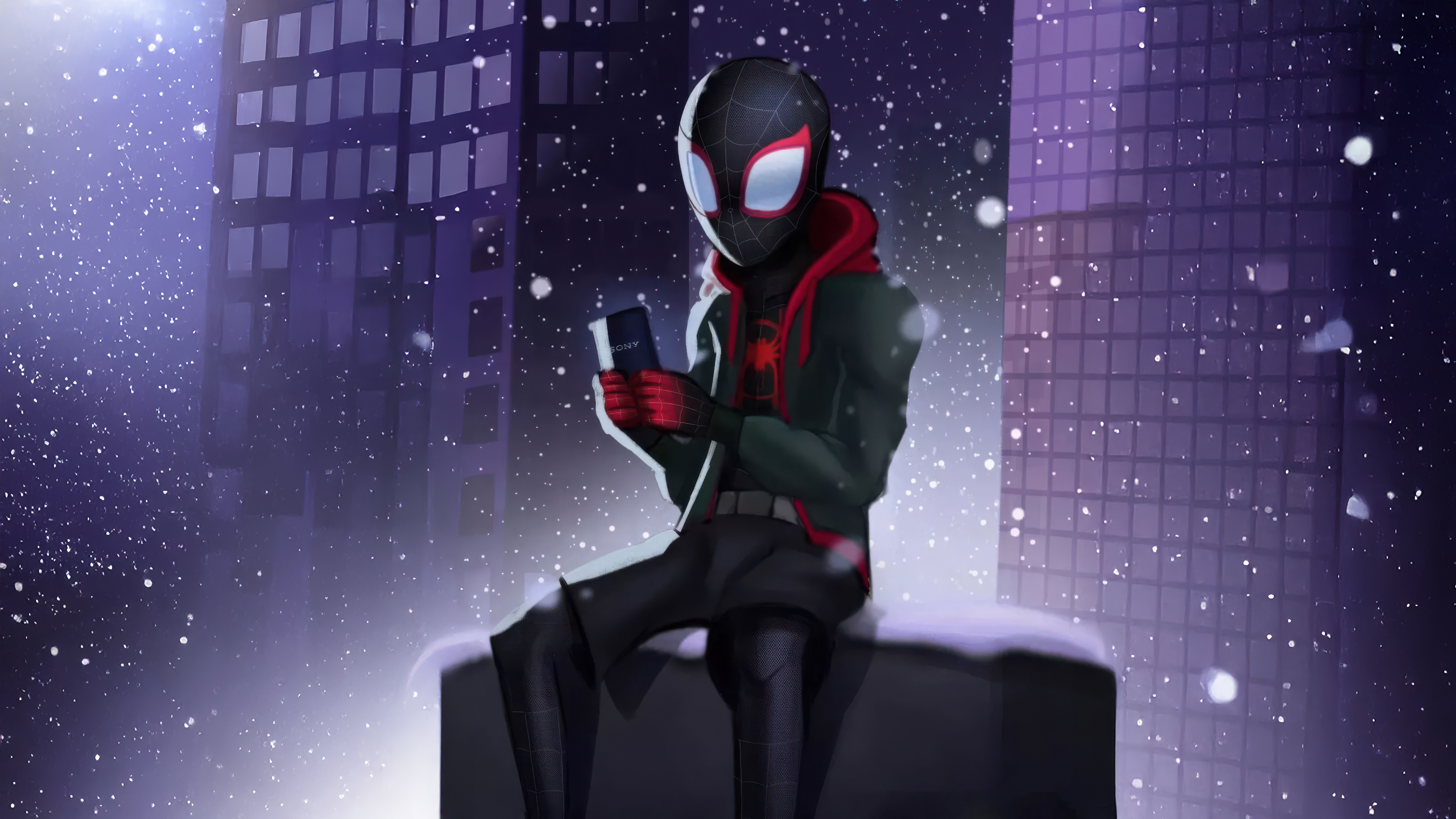 Miles Morales sitting in the snow HD Wallpaper
