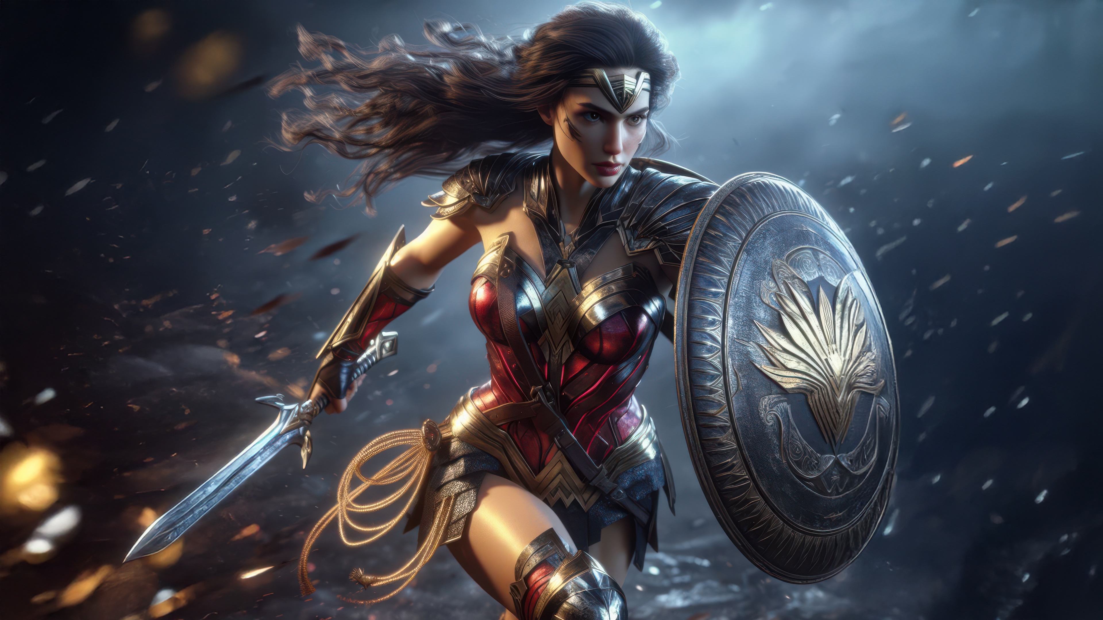 Wonder Woman with Sword and Shield HD Wallpaper