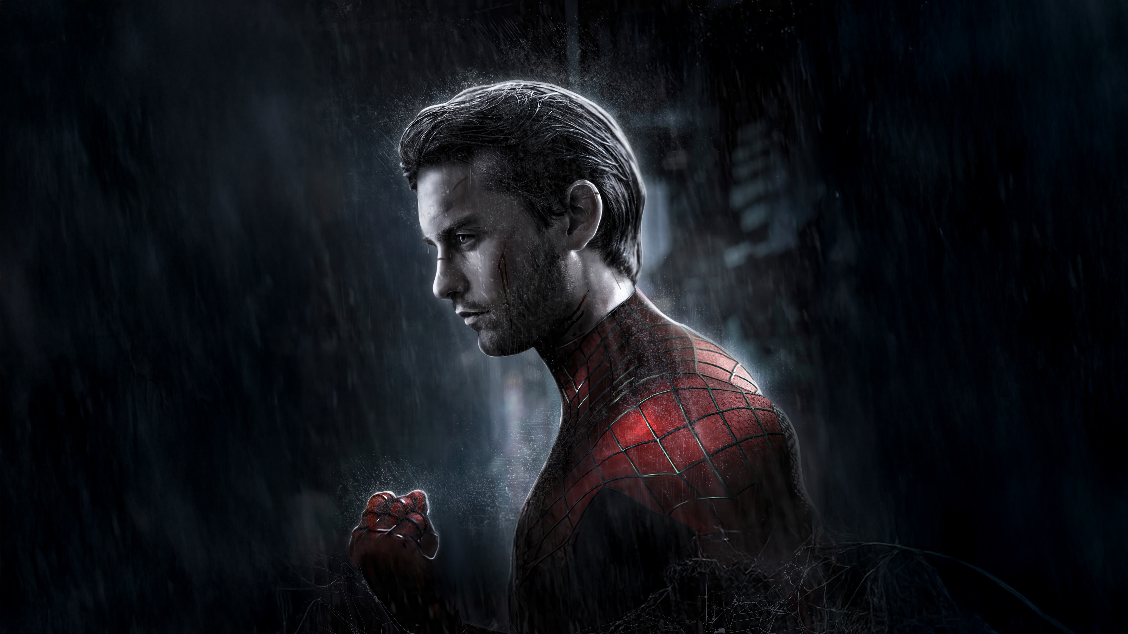 Tobey Maguire as Spiderman in the rain HD Wallpaper