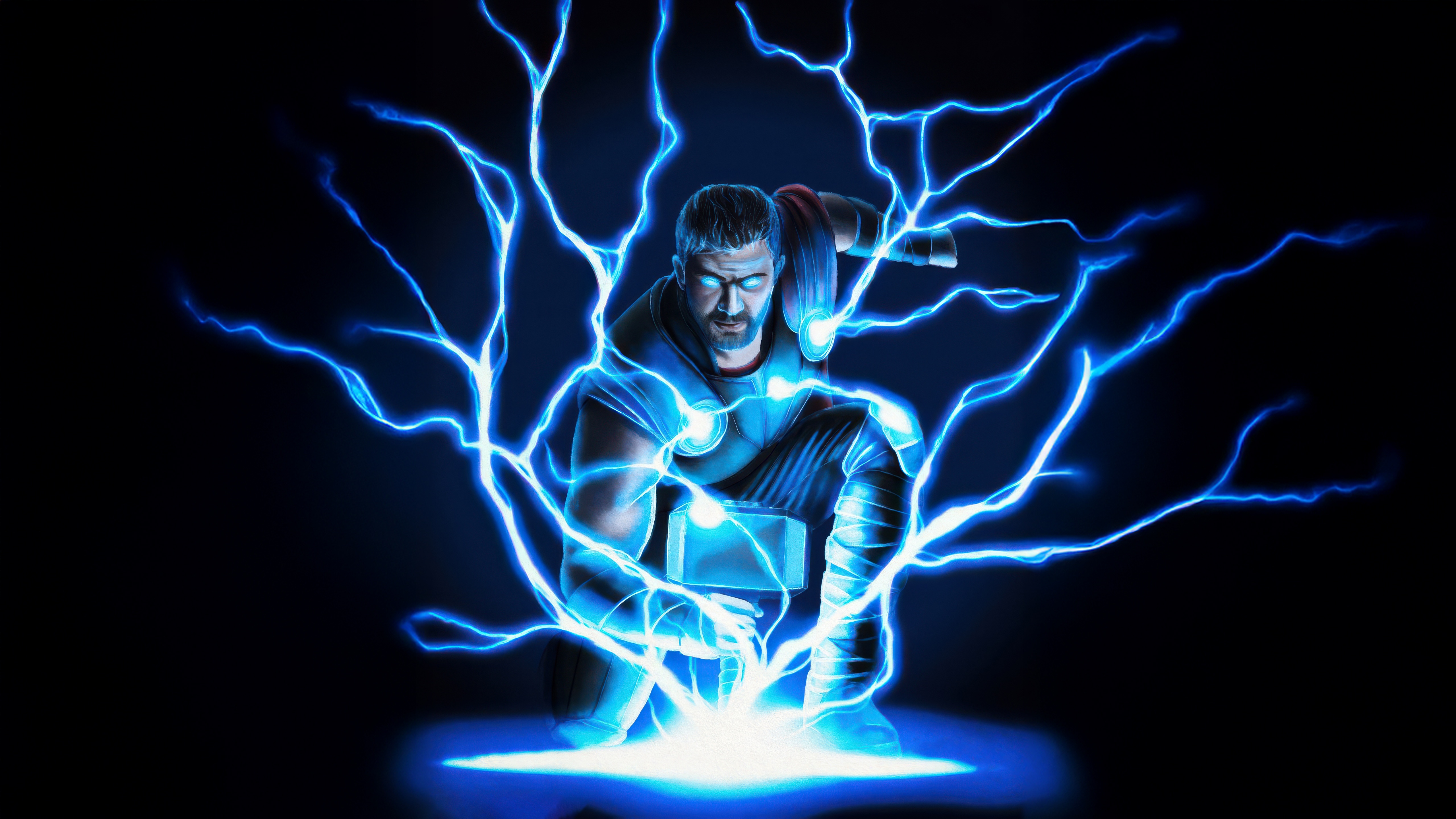 Thor surrounded by blue lightning HD Wallpaper