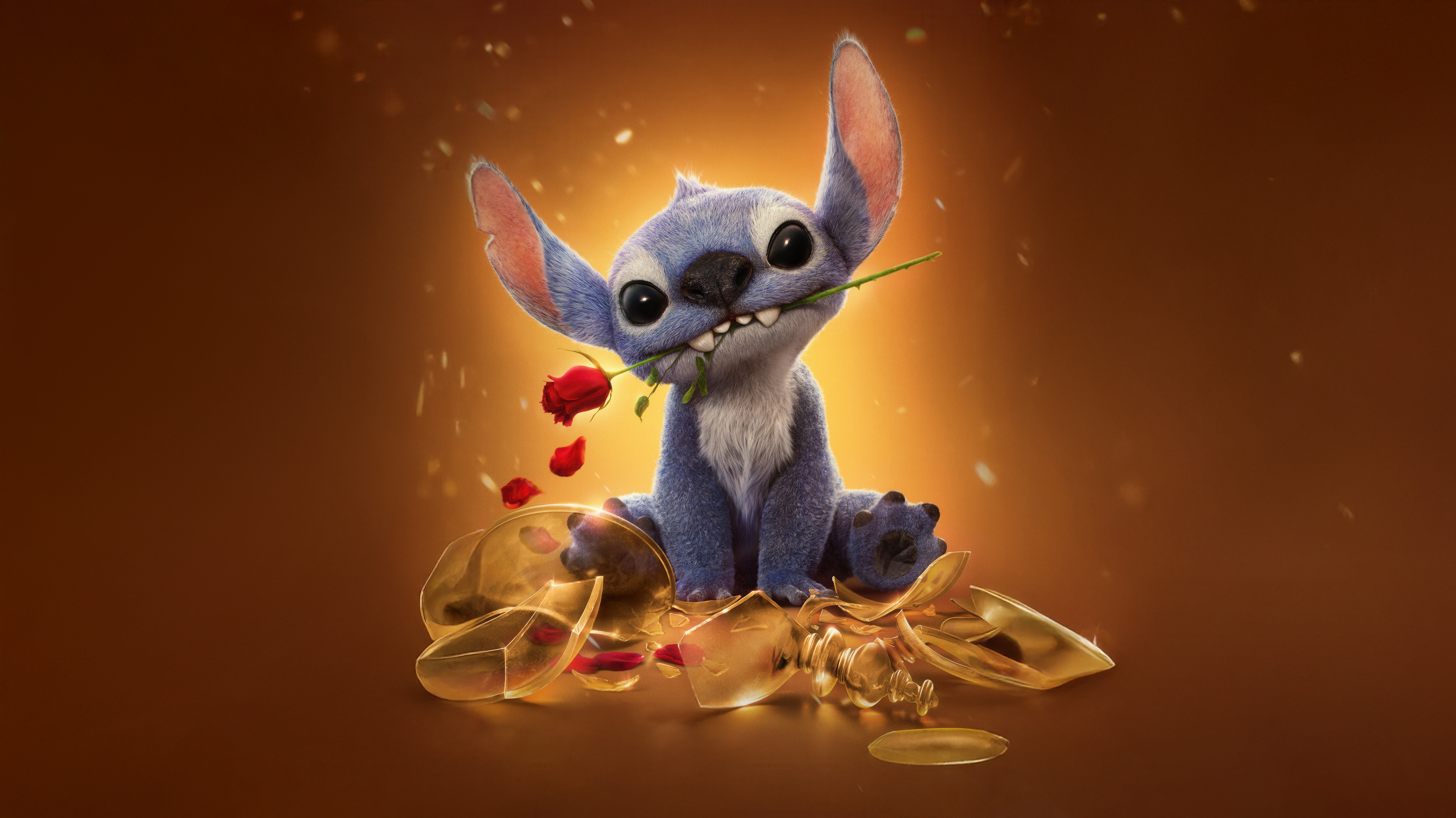 Stitch with a Rose and Broken Glass HD Wallpaper