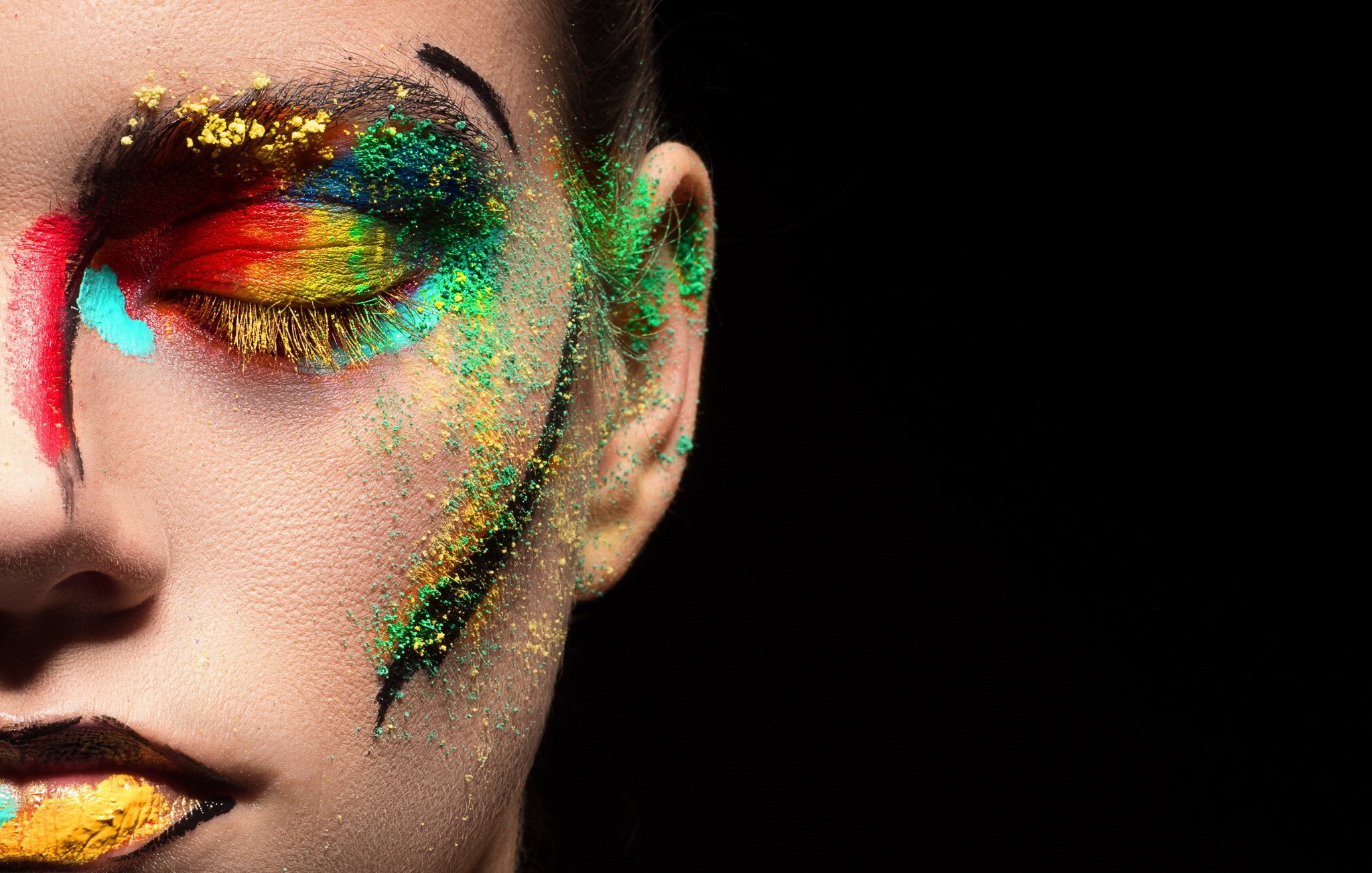 Vibrant Colorful Makeup Art on Woman's Face HD Wallpaper