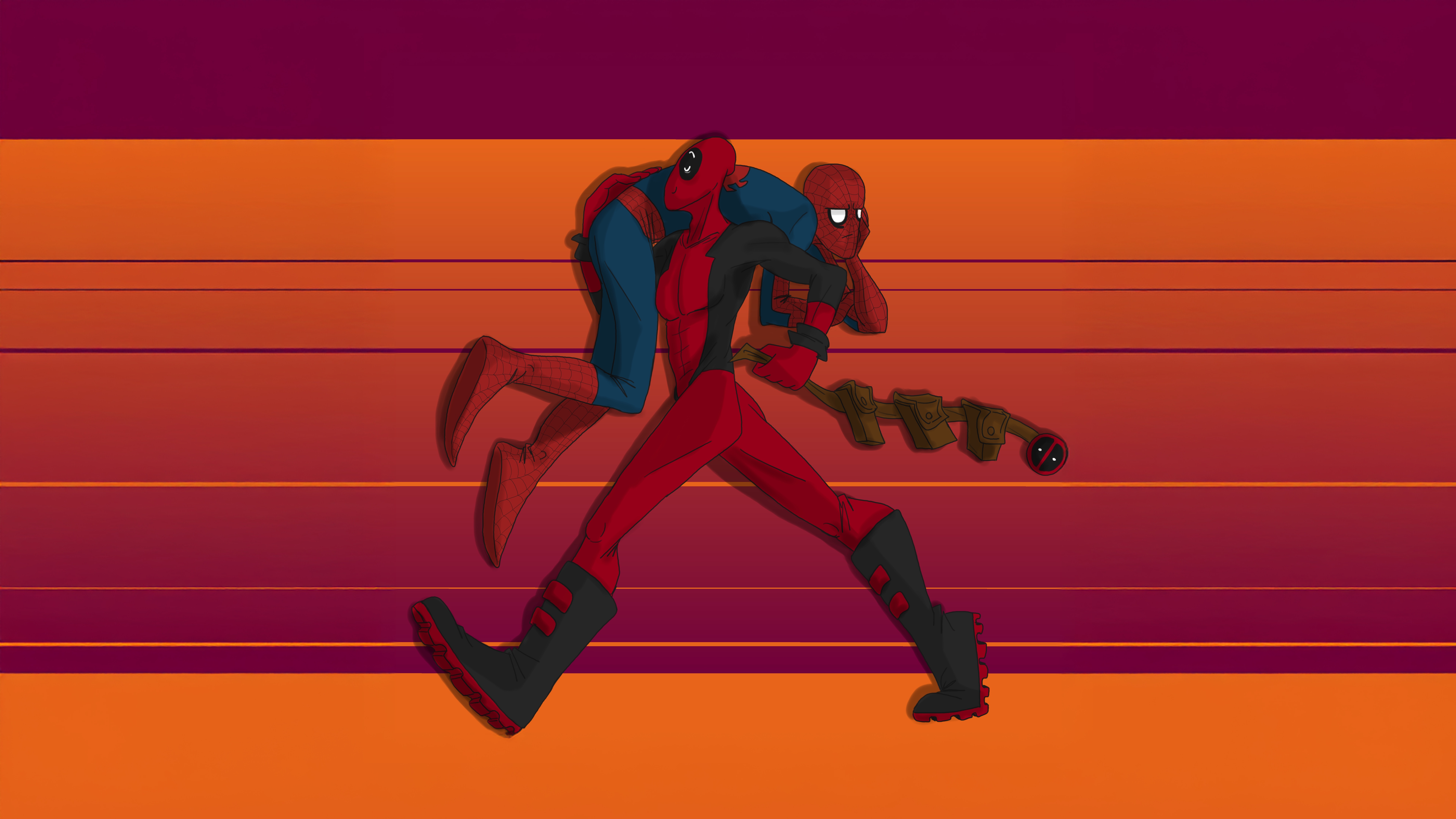 Deadpool Carrying Spiderman, Off to Fight Crime HD Wallpaper