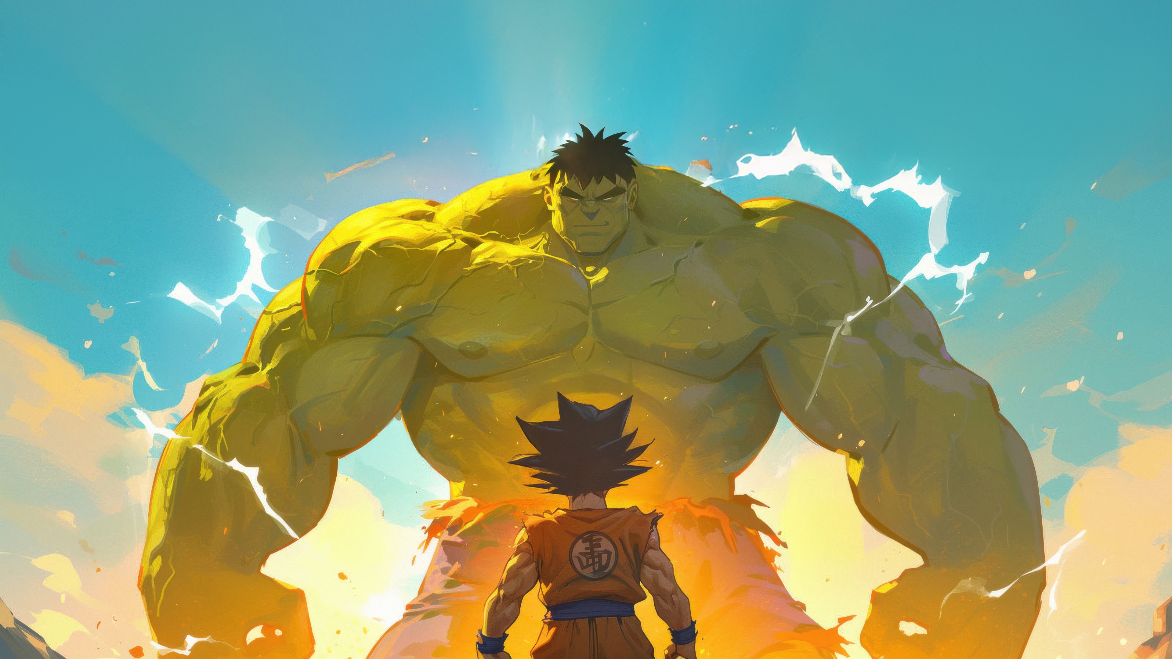 Goku faces off against a giant Hulk HD Wallpaper