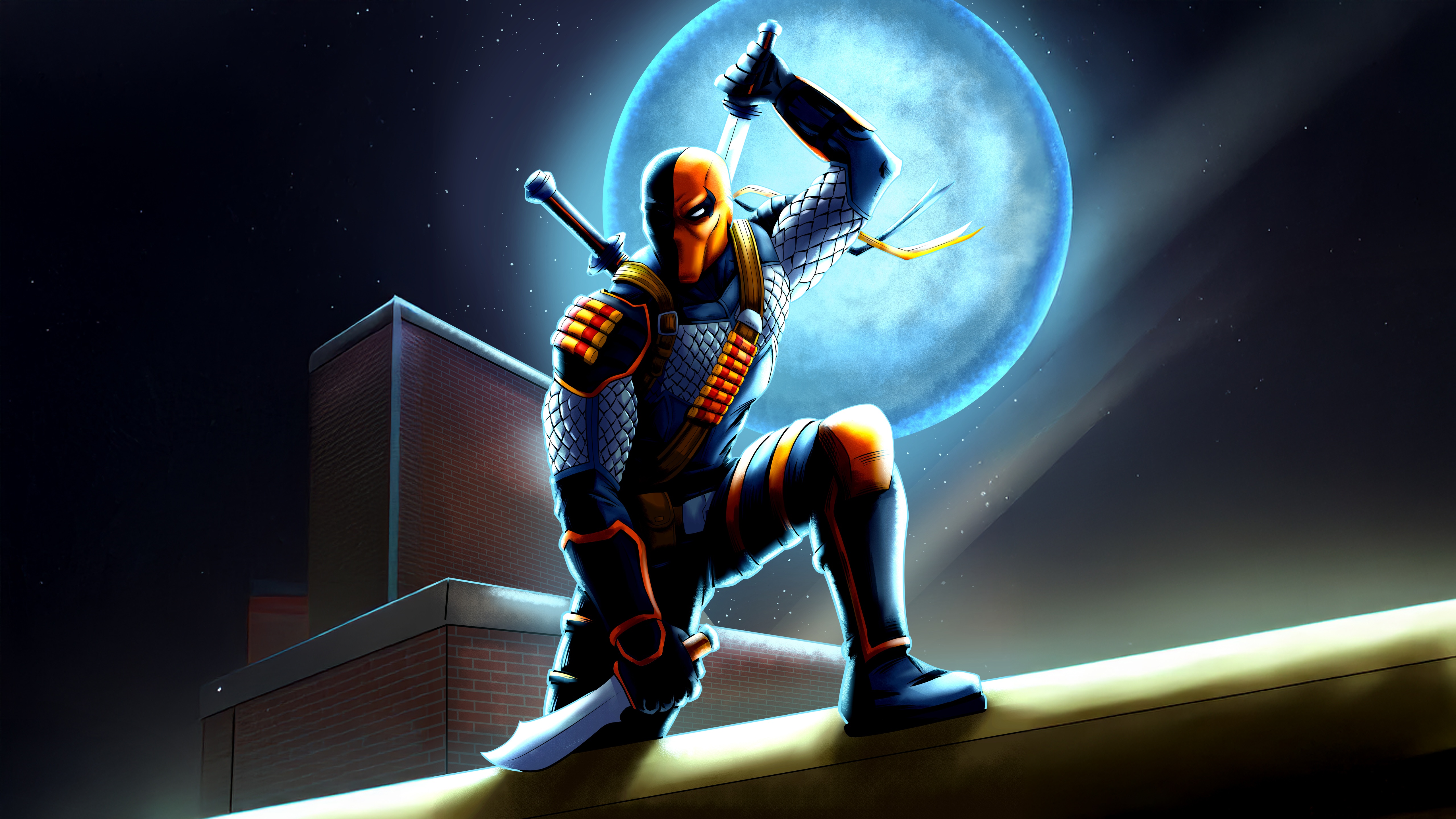 Deathstroke on a rooftop at night HD Wallpaper