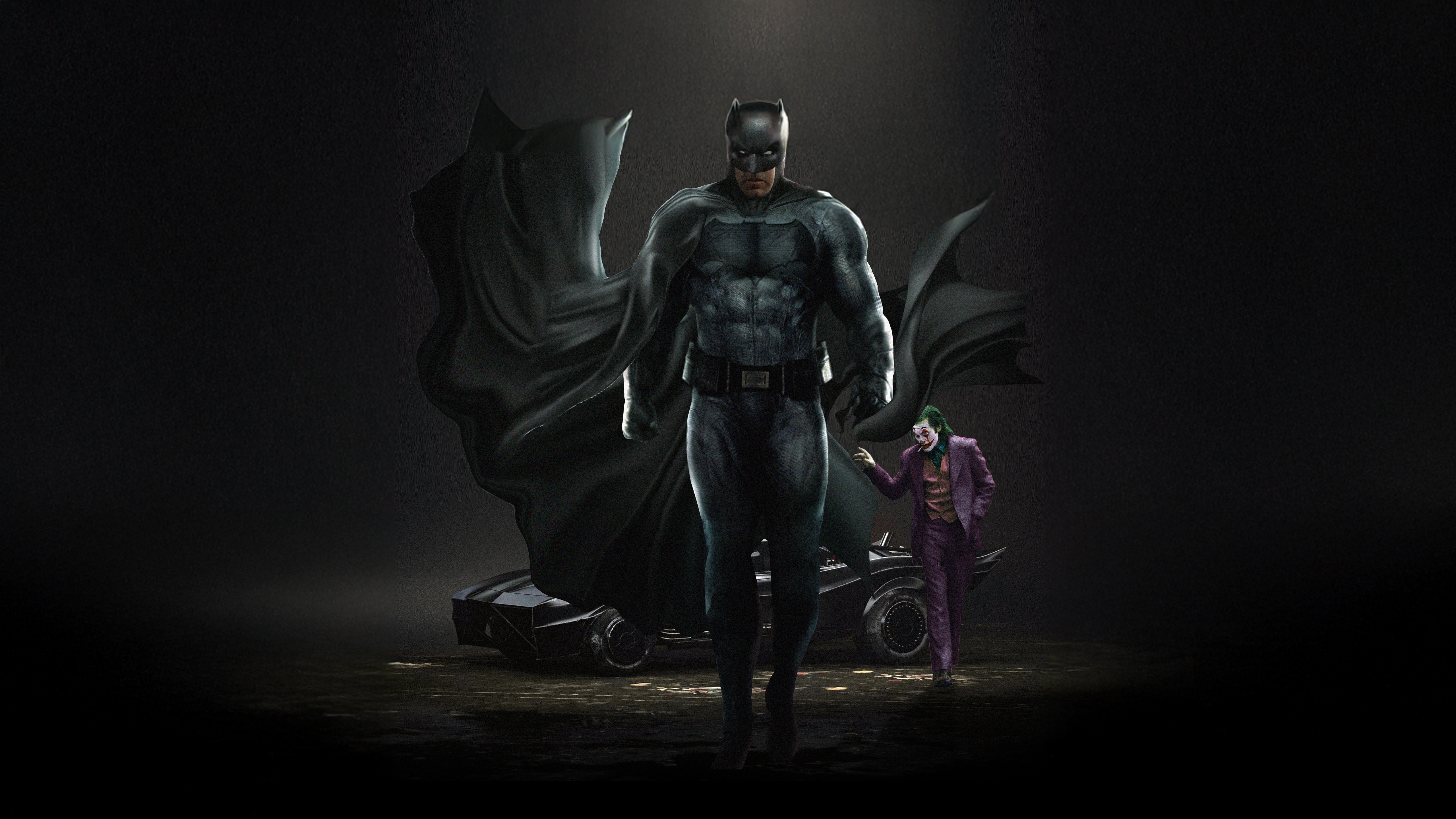Batman and Joker with Batmobile HD Wallpaper