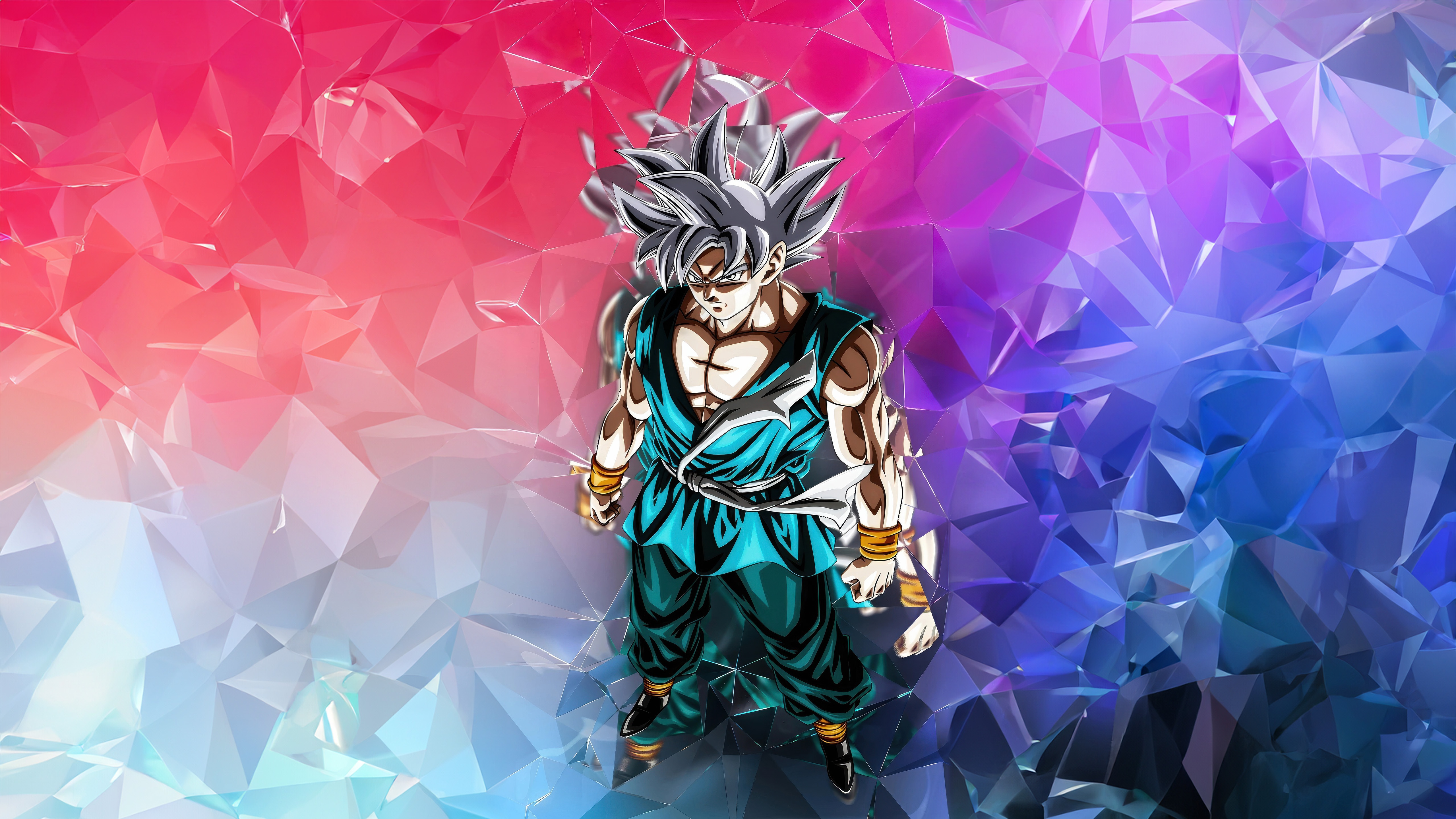 Goku in Ultra Instinct form against a crystal background HD Wallpaper