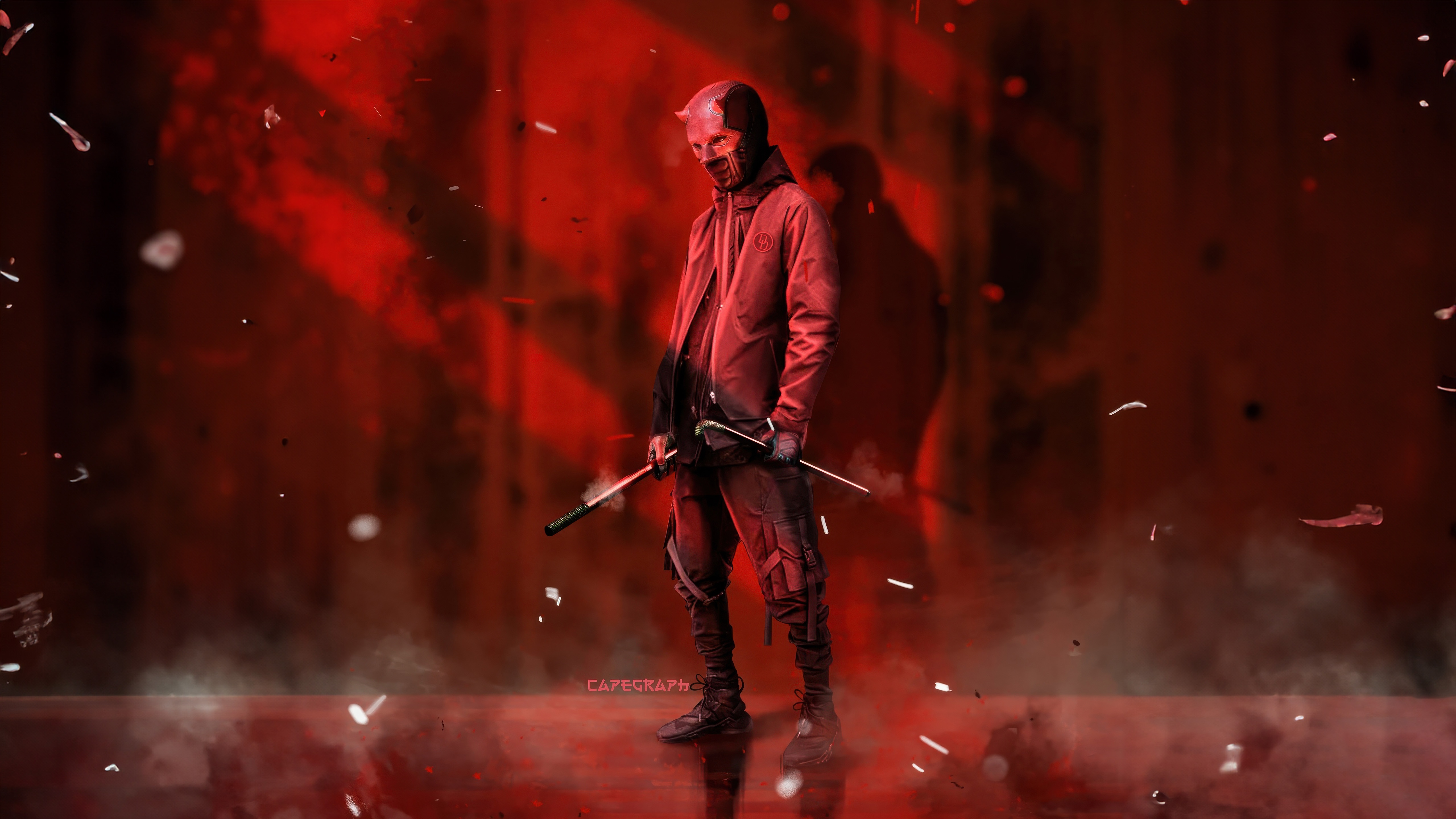 Daredevil holding billy clubs in red lighting HD Wallpaper