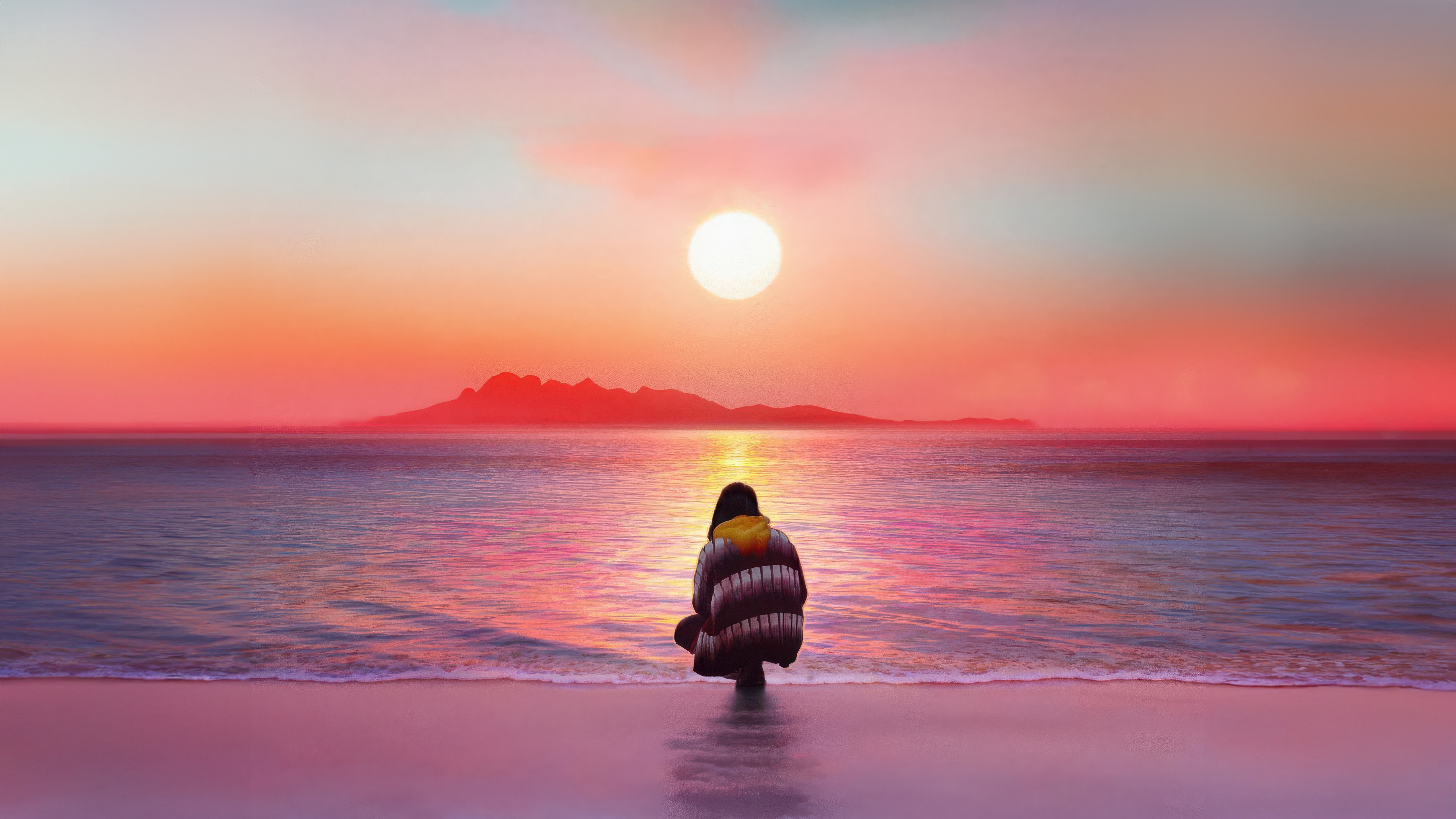Person watching sunset over the ocean HD Wallpaper