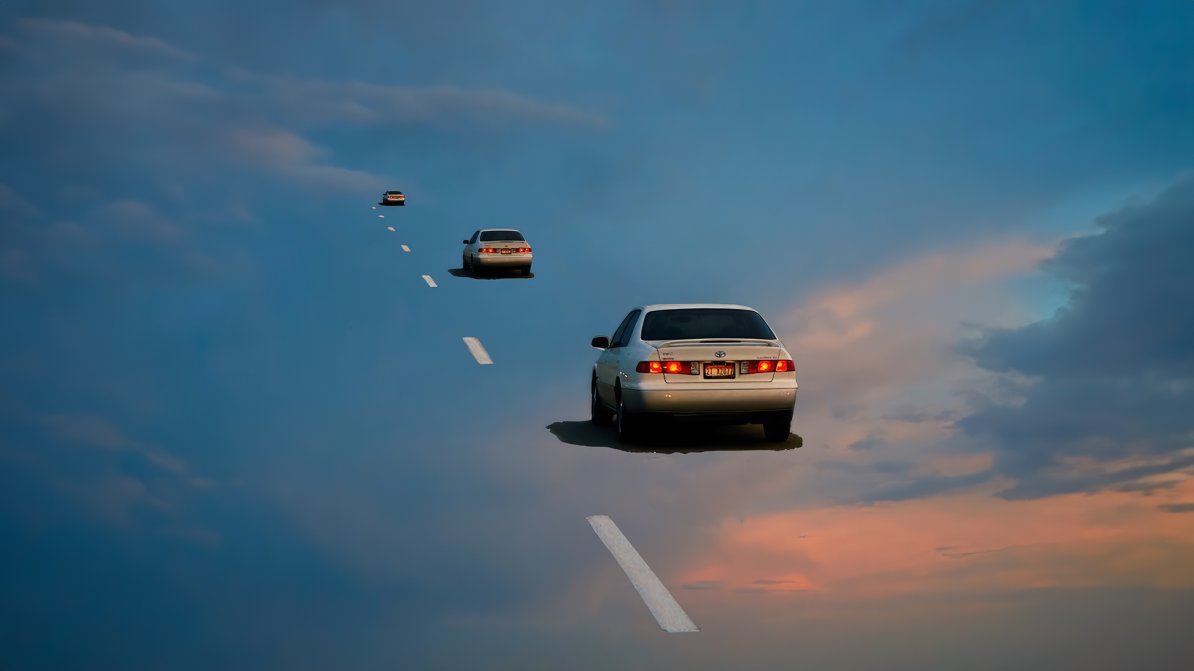 Cars driving on a road in the sky HD Wallpaper