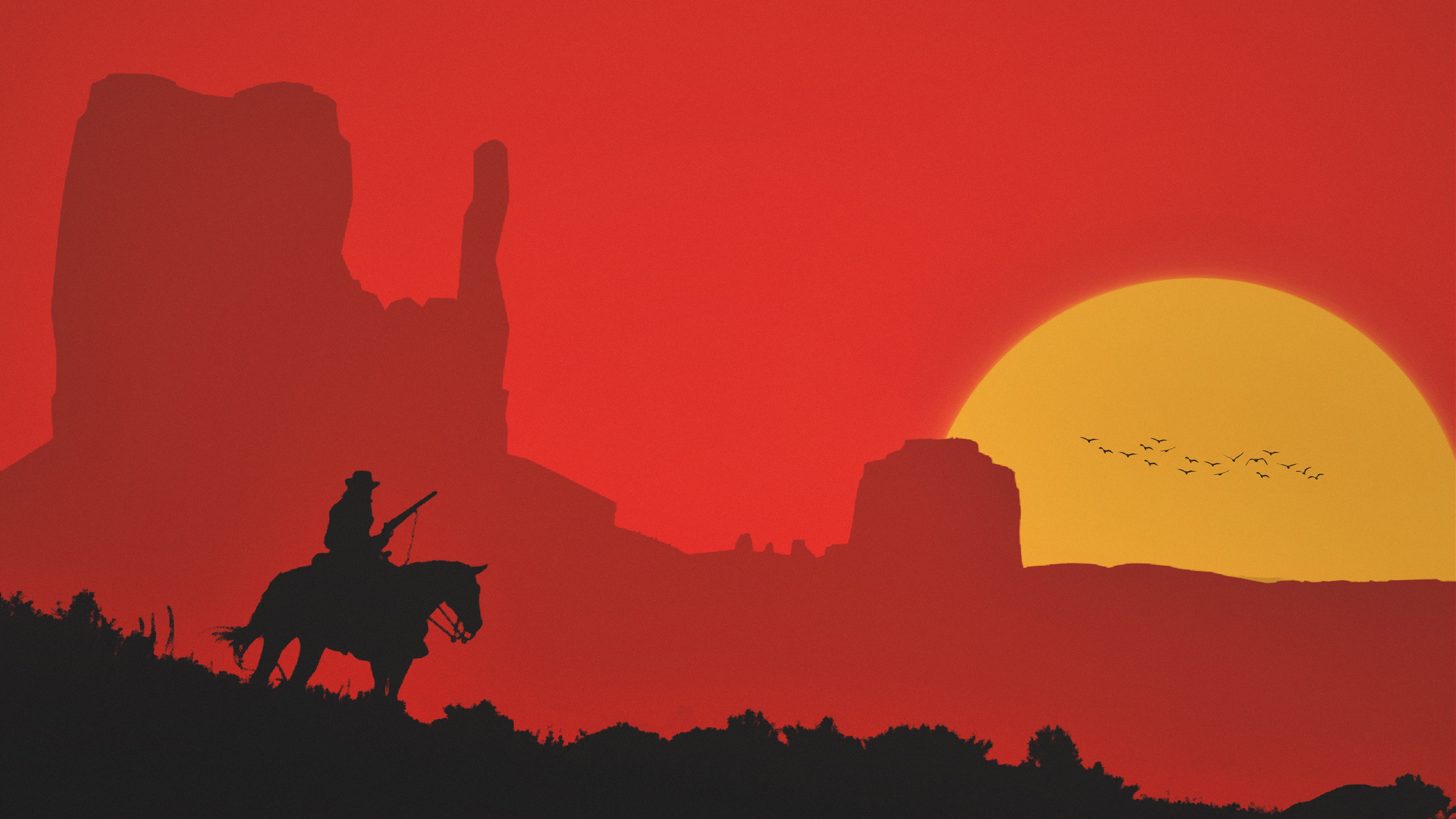 Red Dead Redemption 2 Silhouette Cowboy Sunset HD Wallpaper
