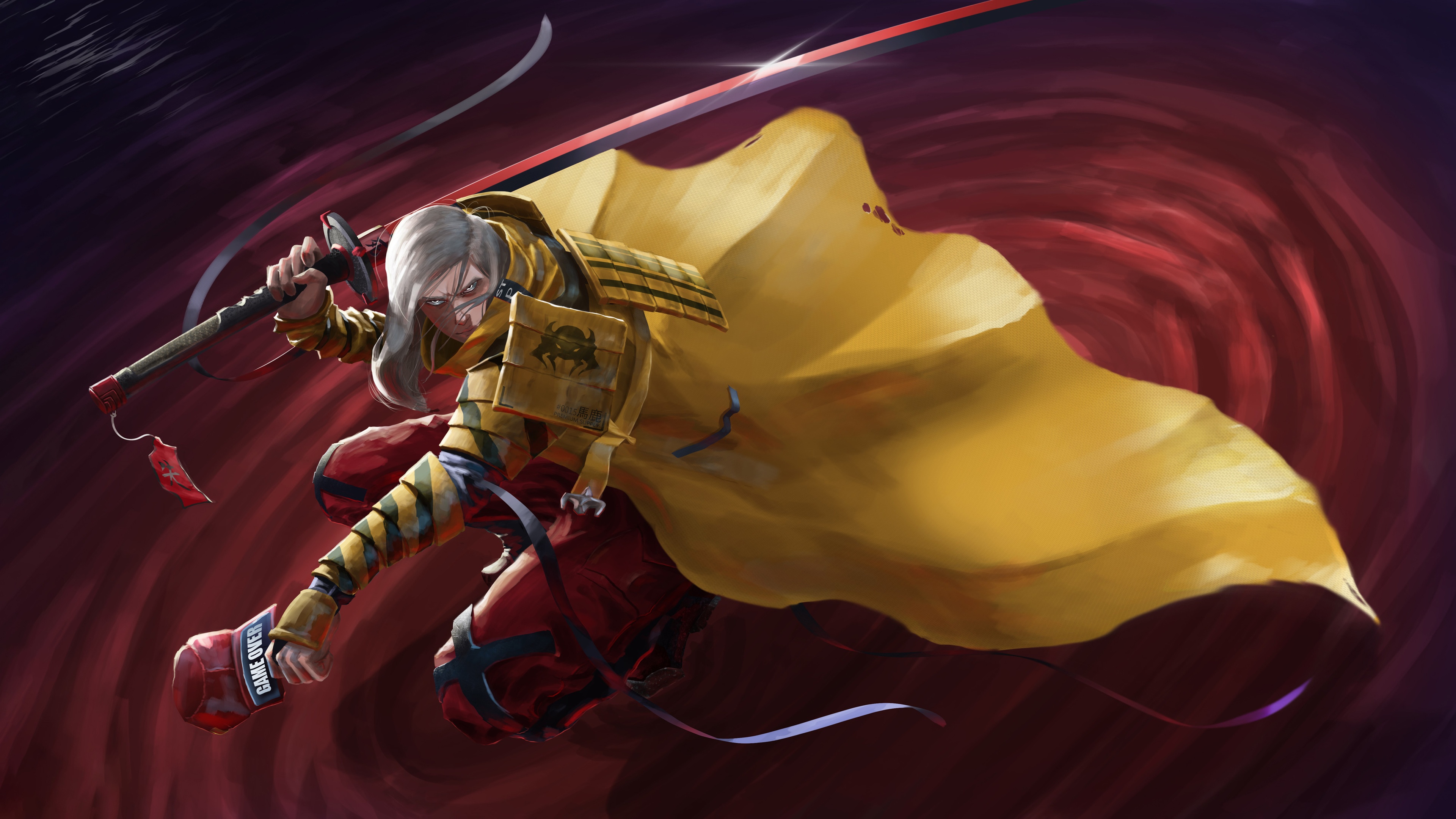 Samurai warrior with yellow cape and katana HD Wallpaper