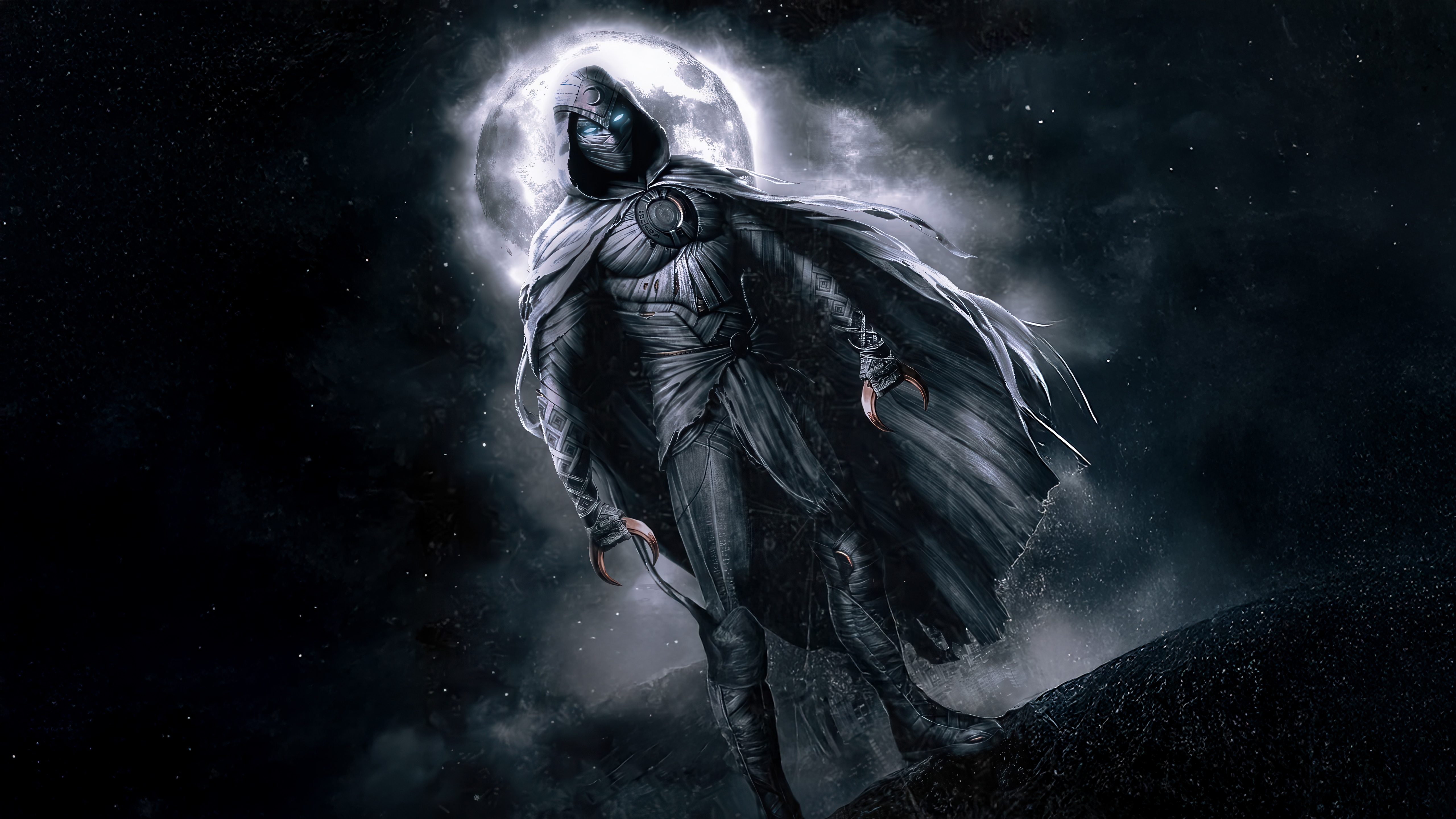 Moon Knight Standing in Front of the Moon HD Wallpaper