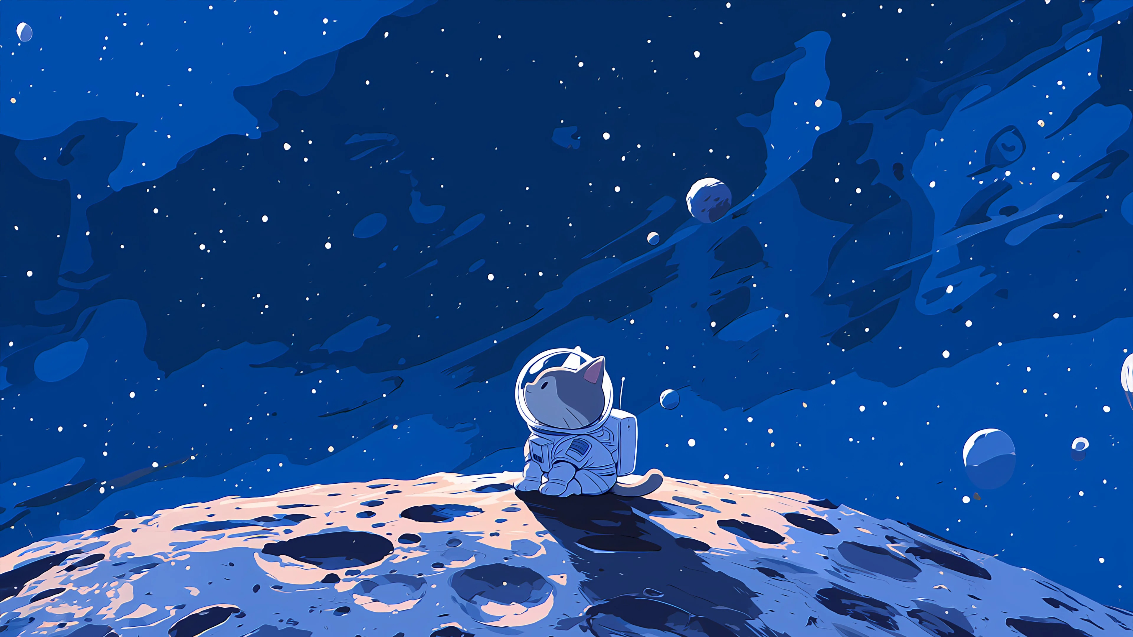 Astronaut Cat Sitting on a Moon Surface HD Wallpaper