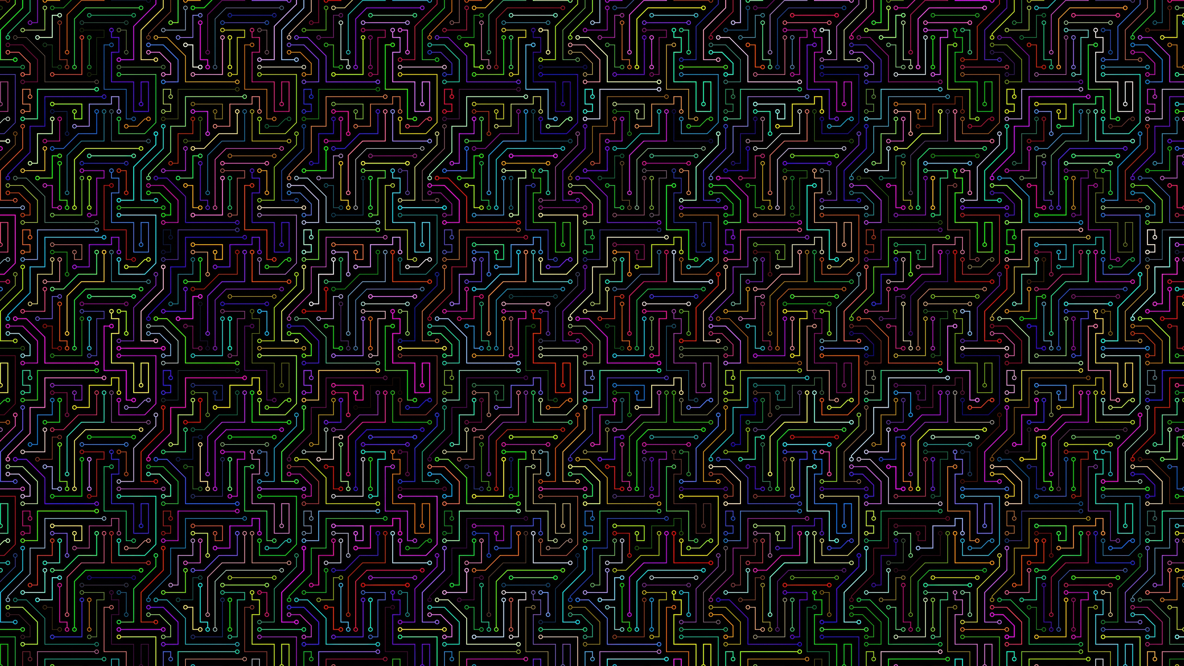 Abstract circuit board pattern with colorful lines HD Wallpaper