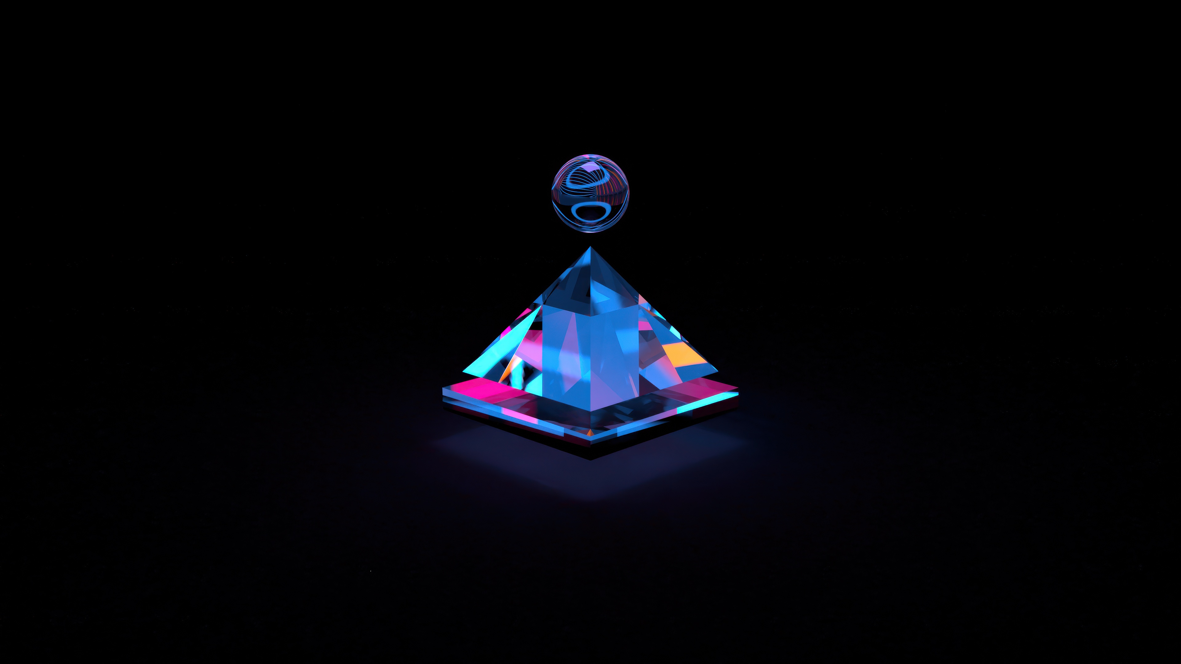 CGI pyramid with a sphere above it HD Wallpaper