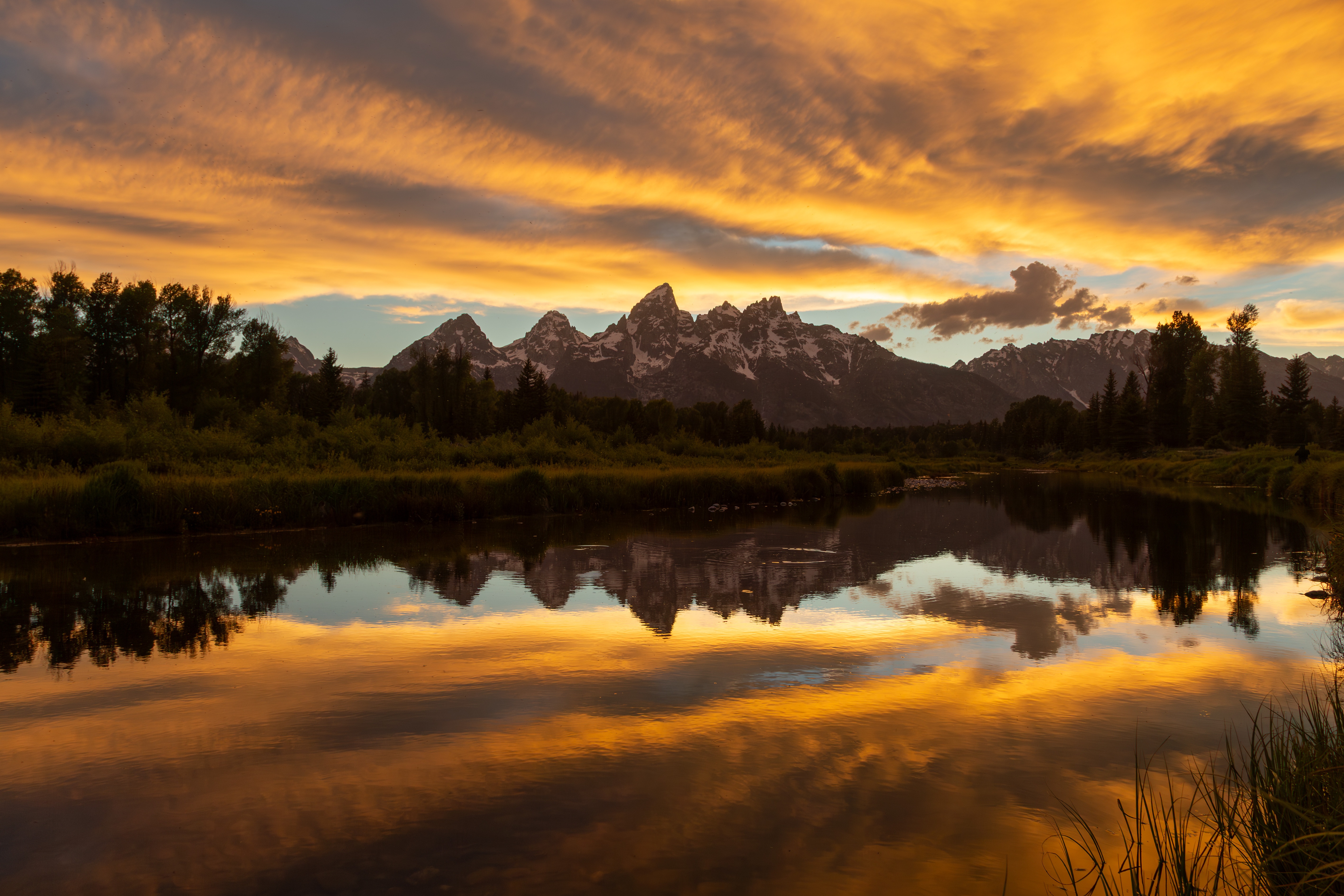 Grand Teton National Park at sunset with reflection HD Wallpaper
