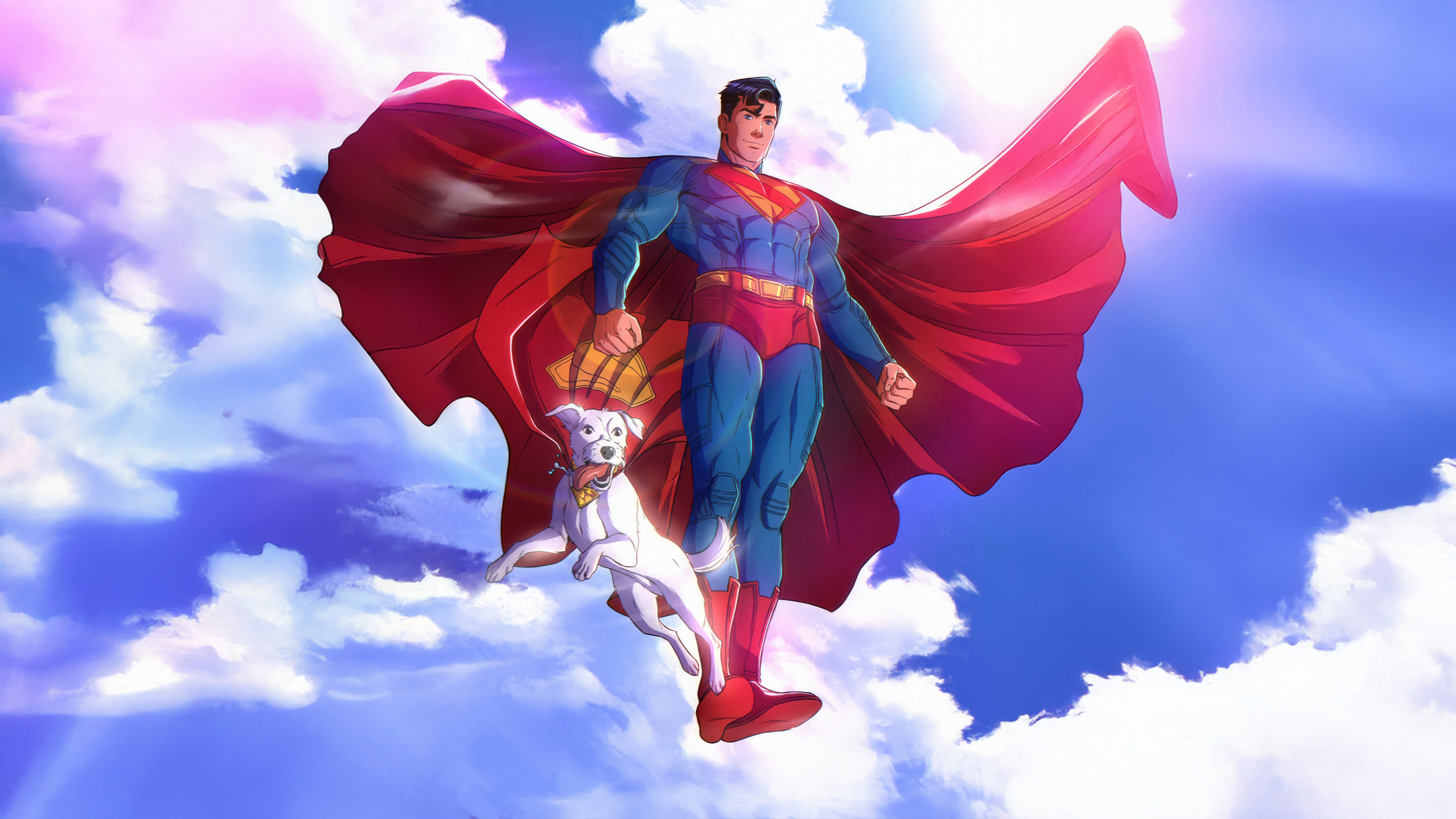 Superman and Krypto flying in the sky HD Wallpaper