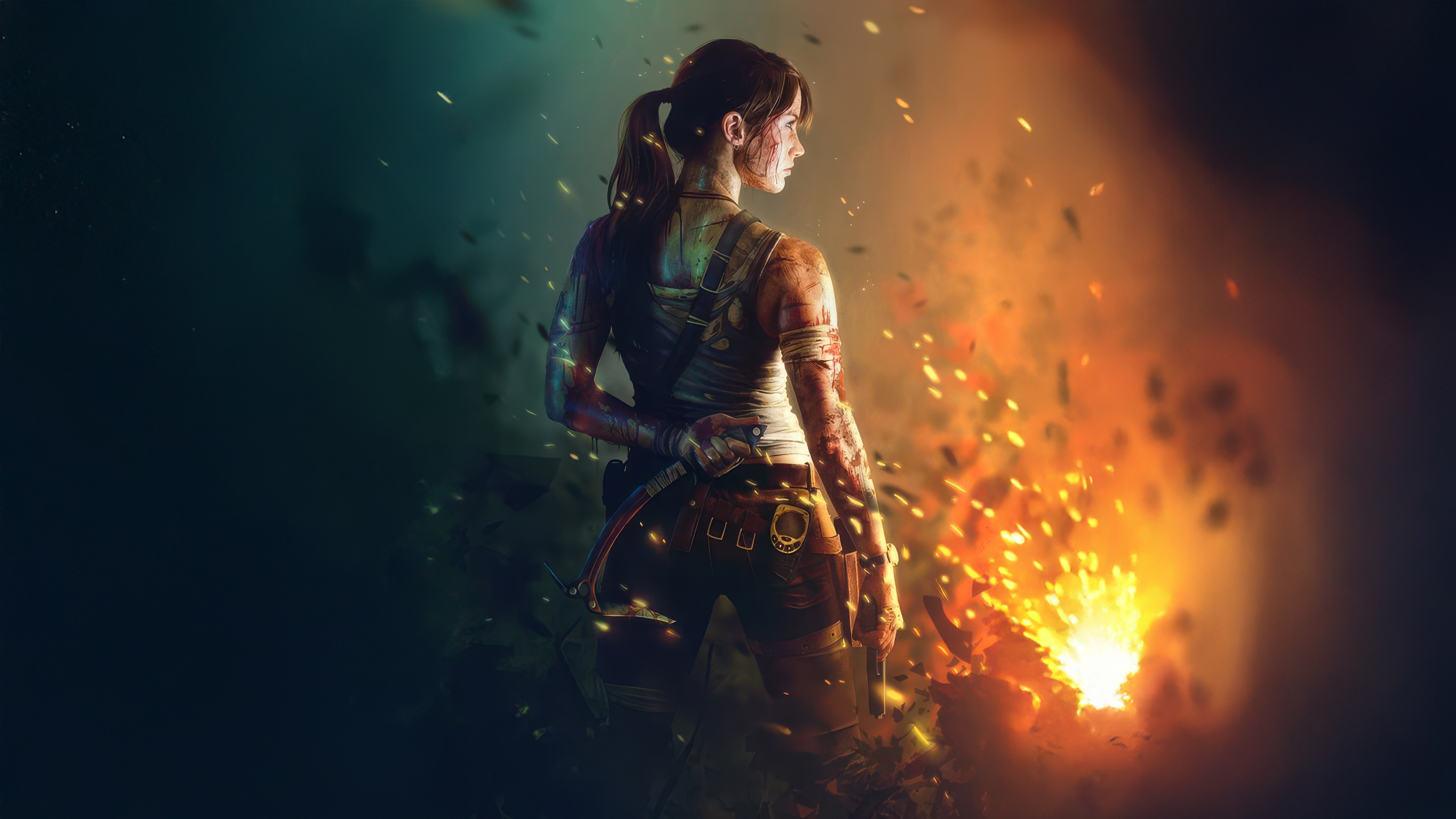 Lara Croft with a flare in Tomb Raider Shadow of the... HD Wallpaper