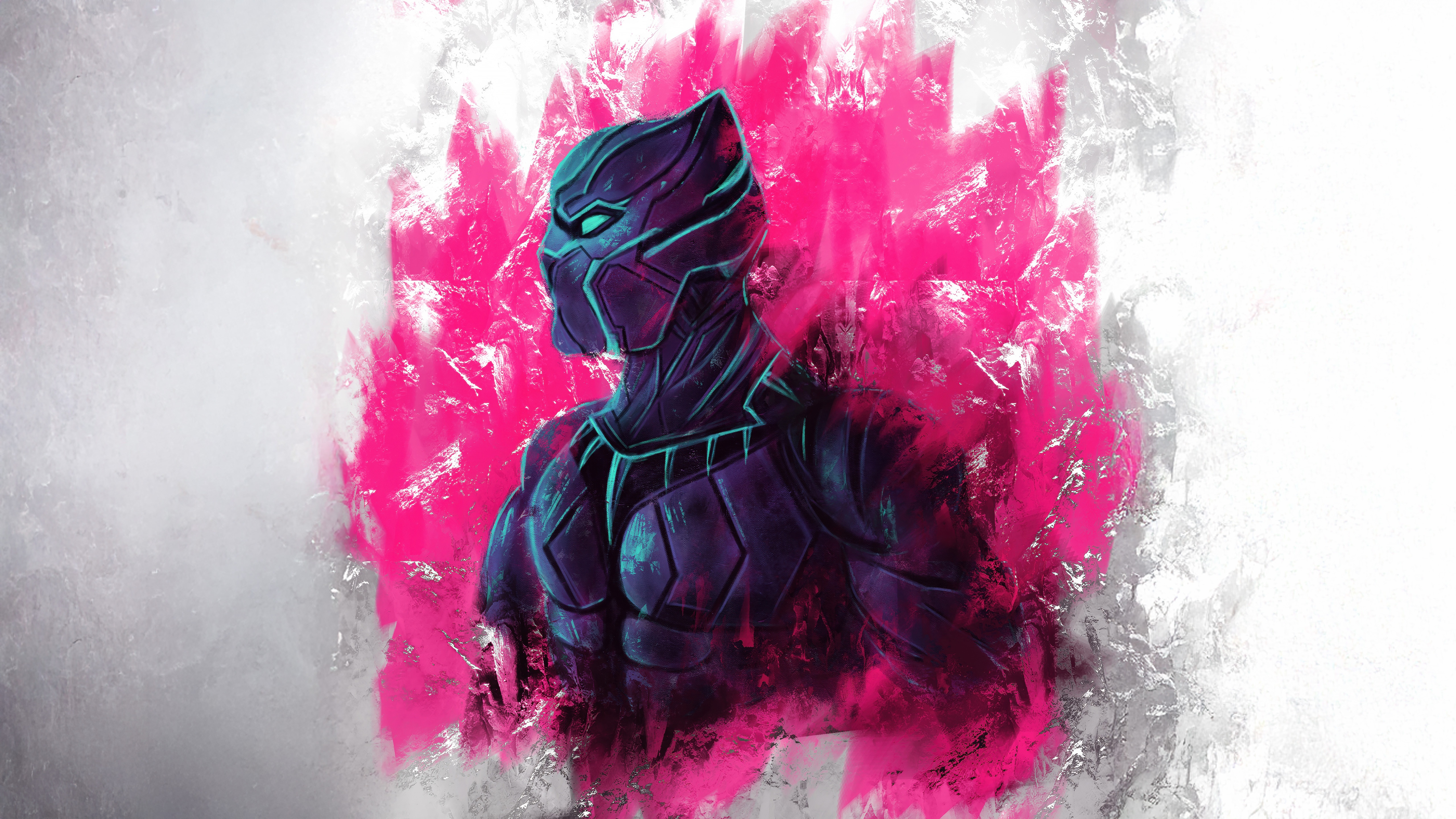 Black Panther in a Heroic Pose with Pink and White Splatter HD Wallpaper
