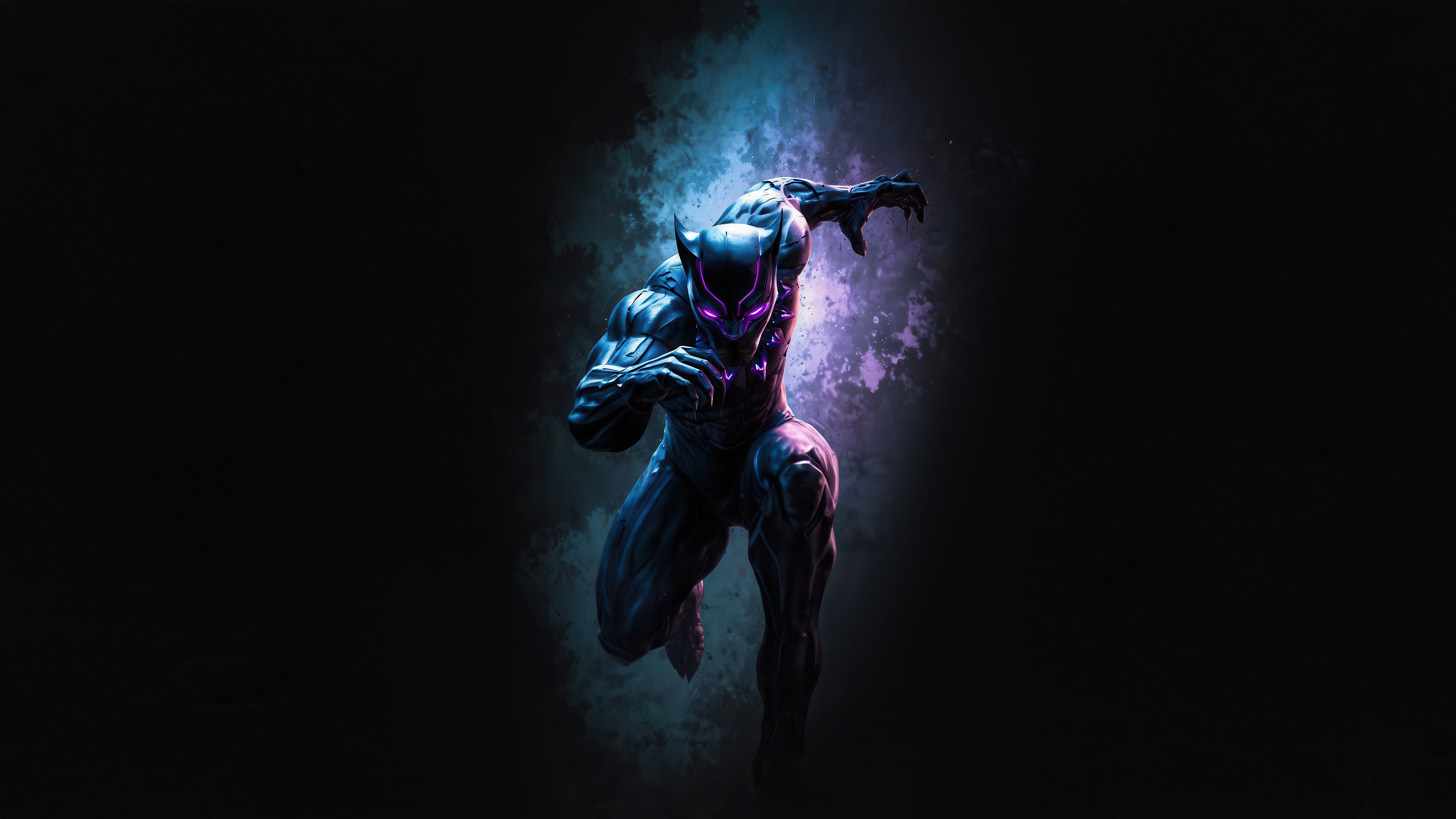 Black Panther in a battle stance with purple glow HD Wallpaper