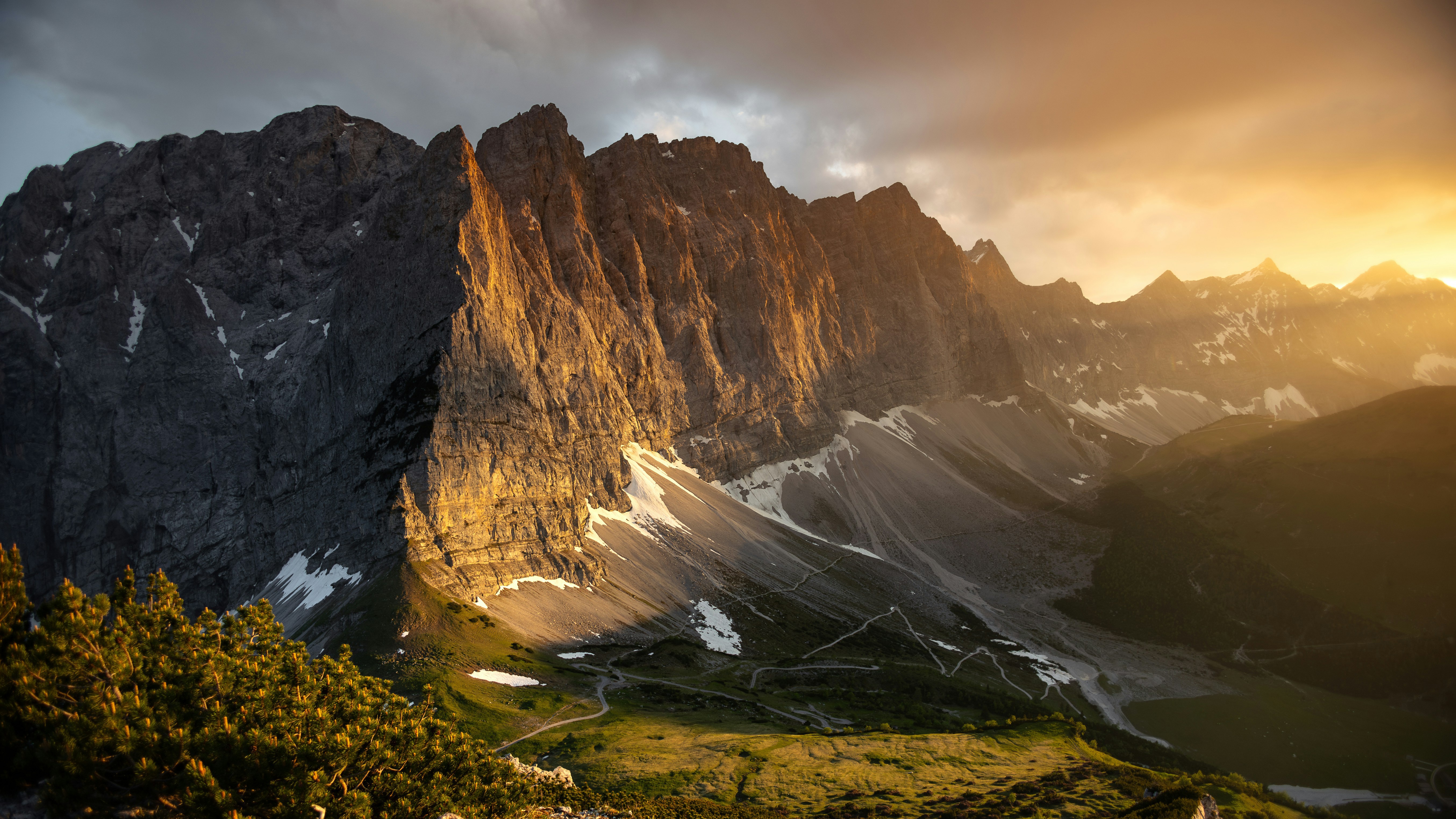 Mountain range in Austria during sunset HD Wallpaper