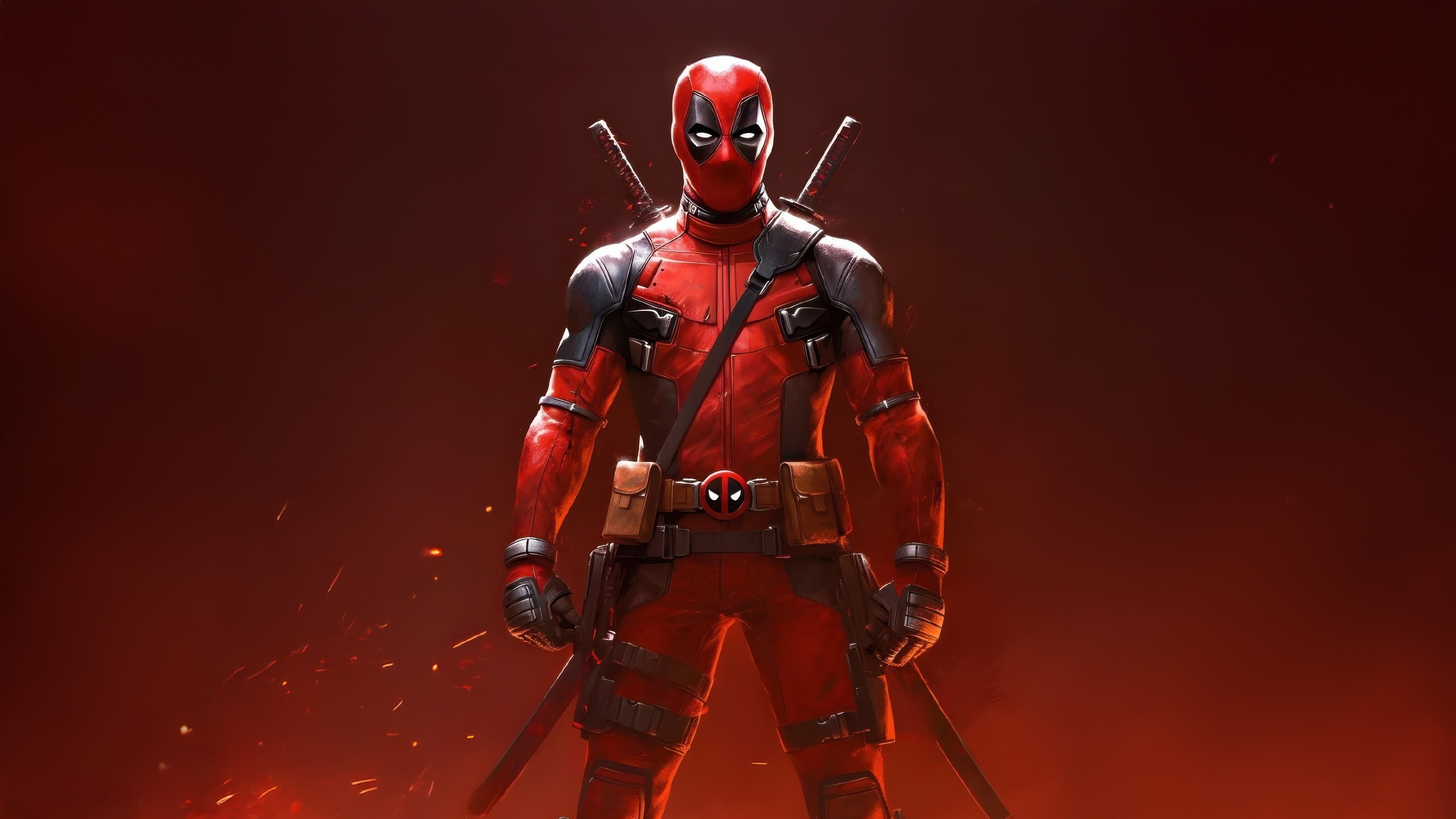 Deadpool standing with swords HD Wallpaper