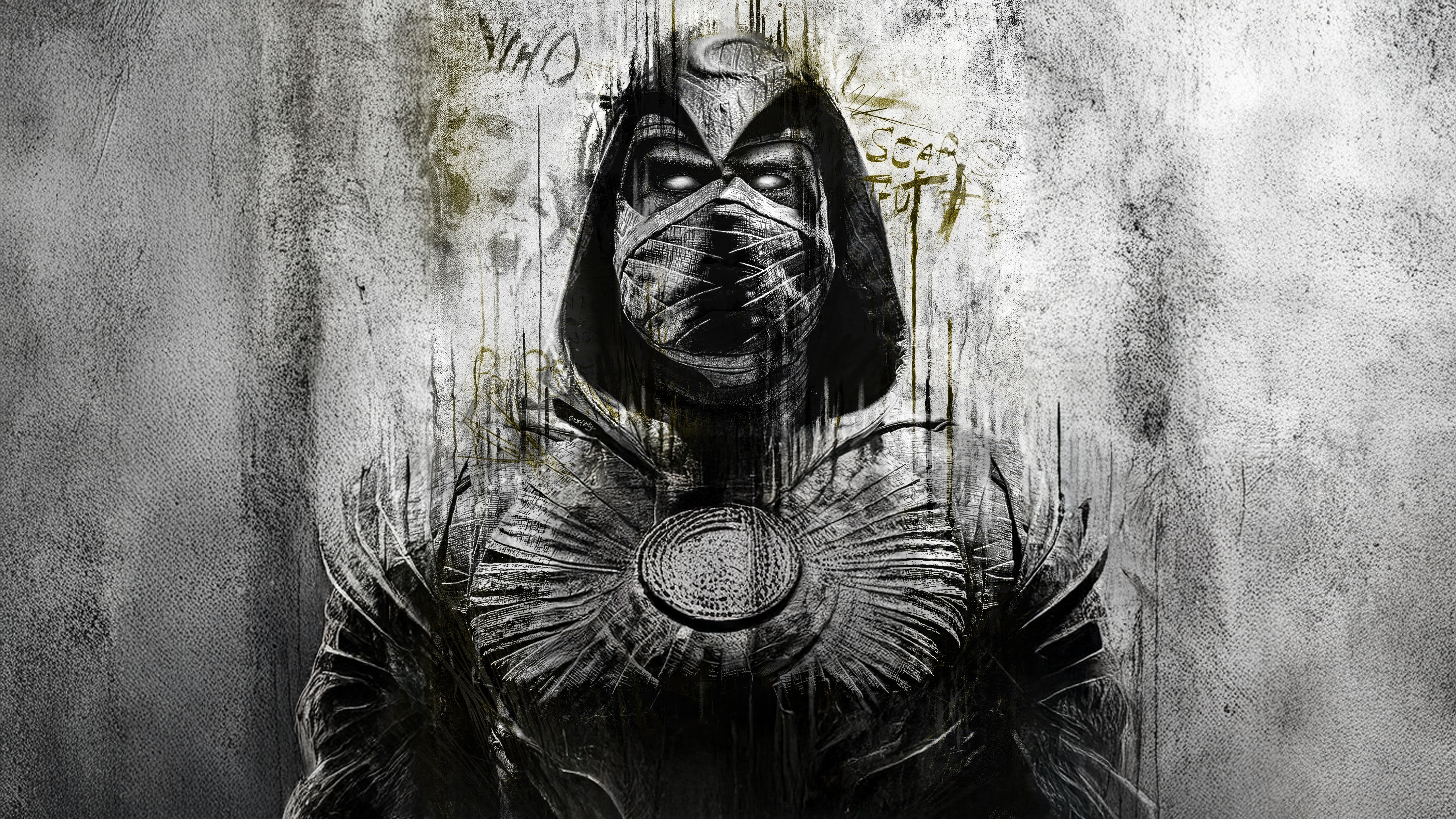 Moon Knight in a Grungy, Graffiti-Covered Style HD Wallpaper