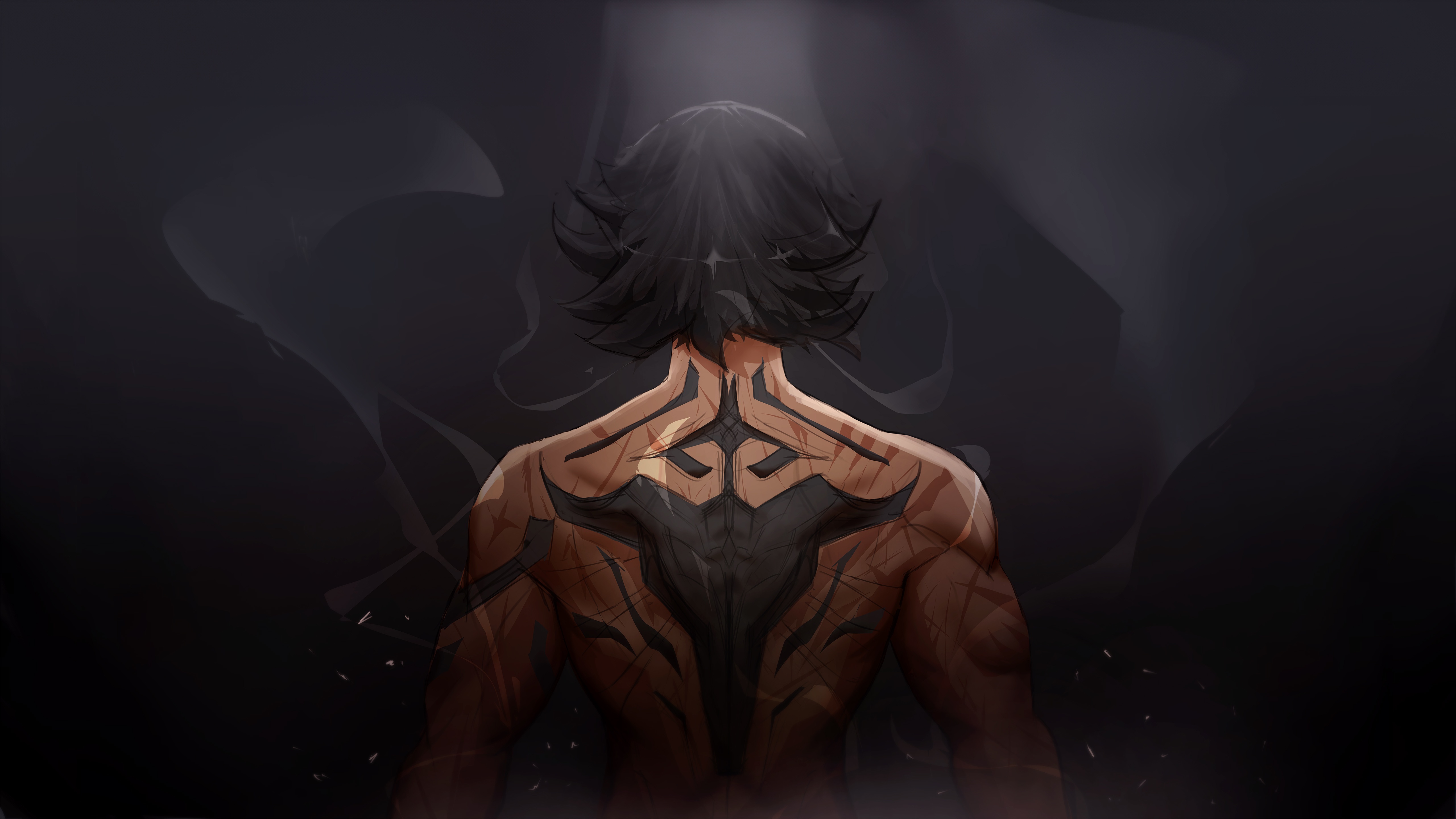 Mysterious Ninja Boy with Tattooed Back HD Wallpaper
