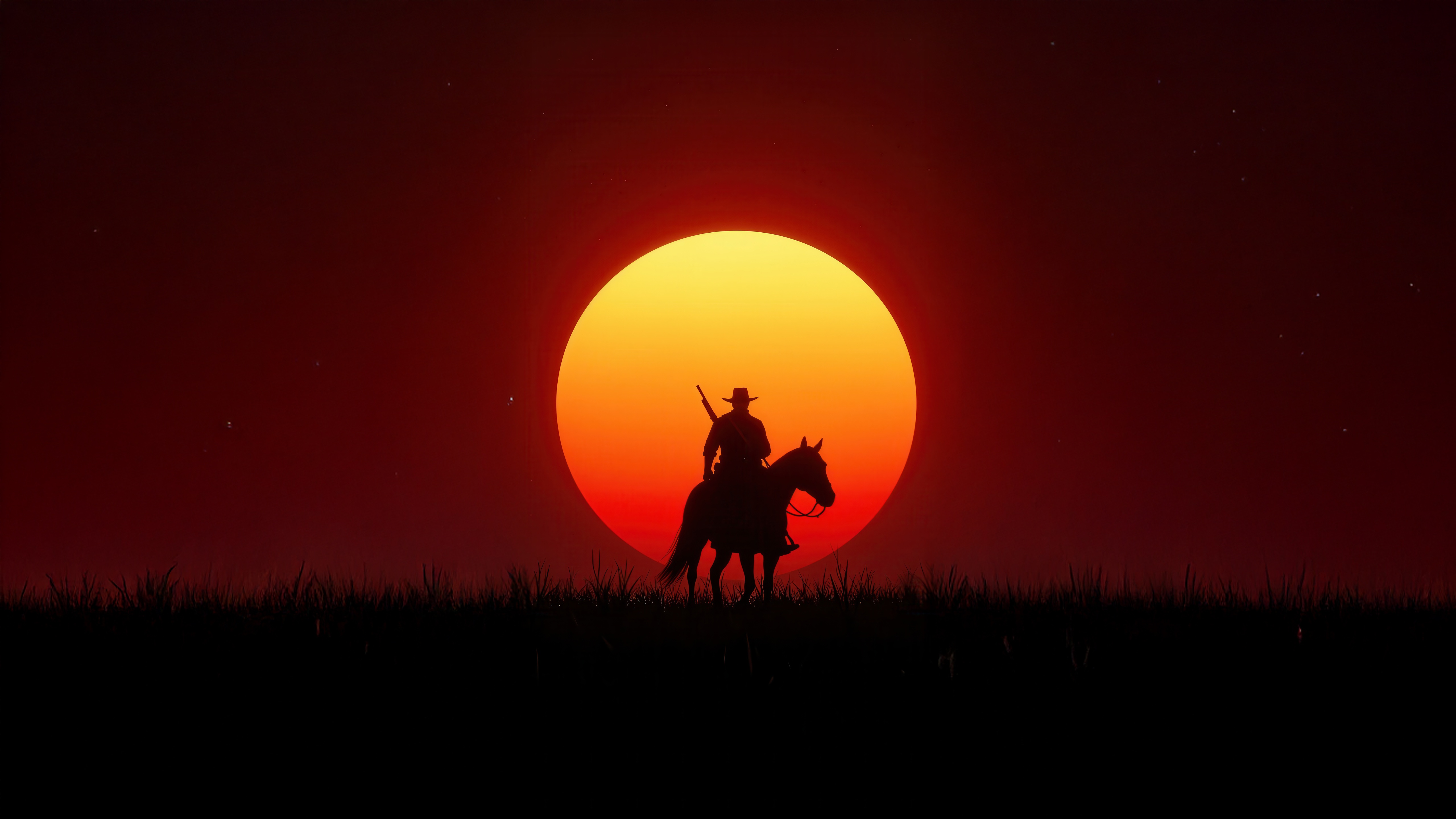Red Dead Redemption 2 Cowboy Silhouette at Sunset HD Wallpaper
