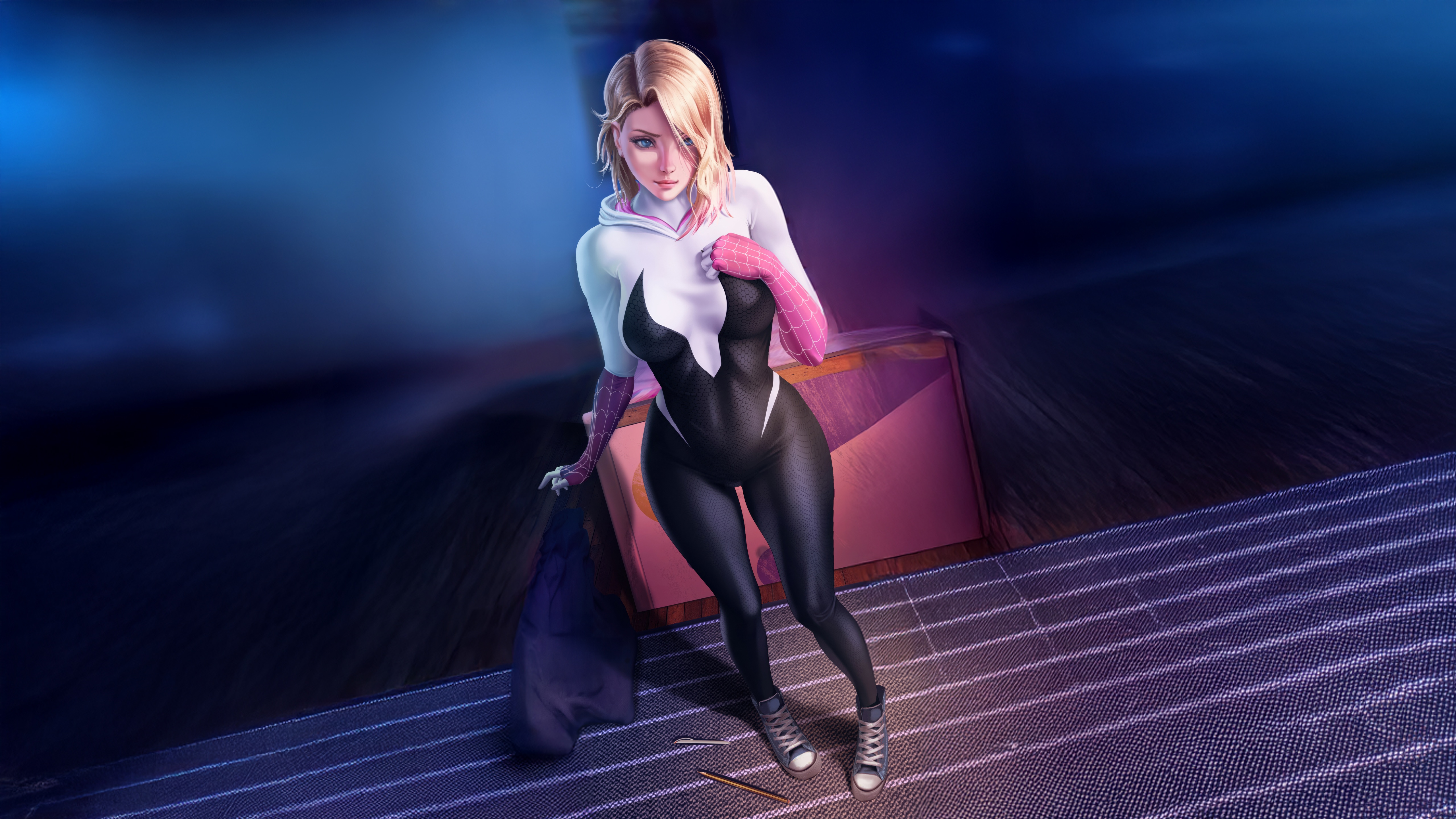 Gwen Stacy in Spider-Gwen Costume HD Wallpaper