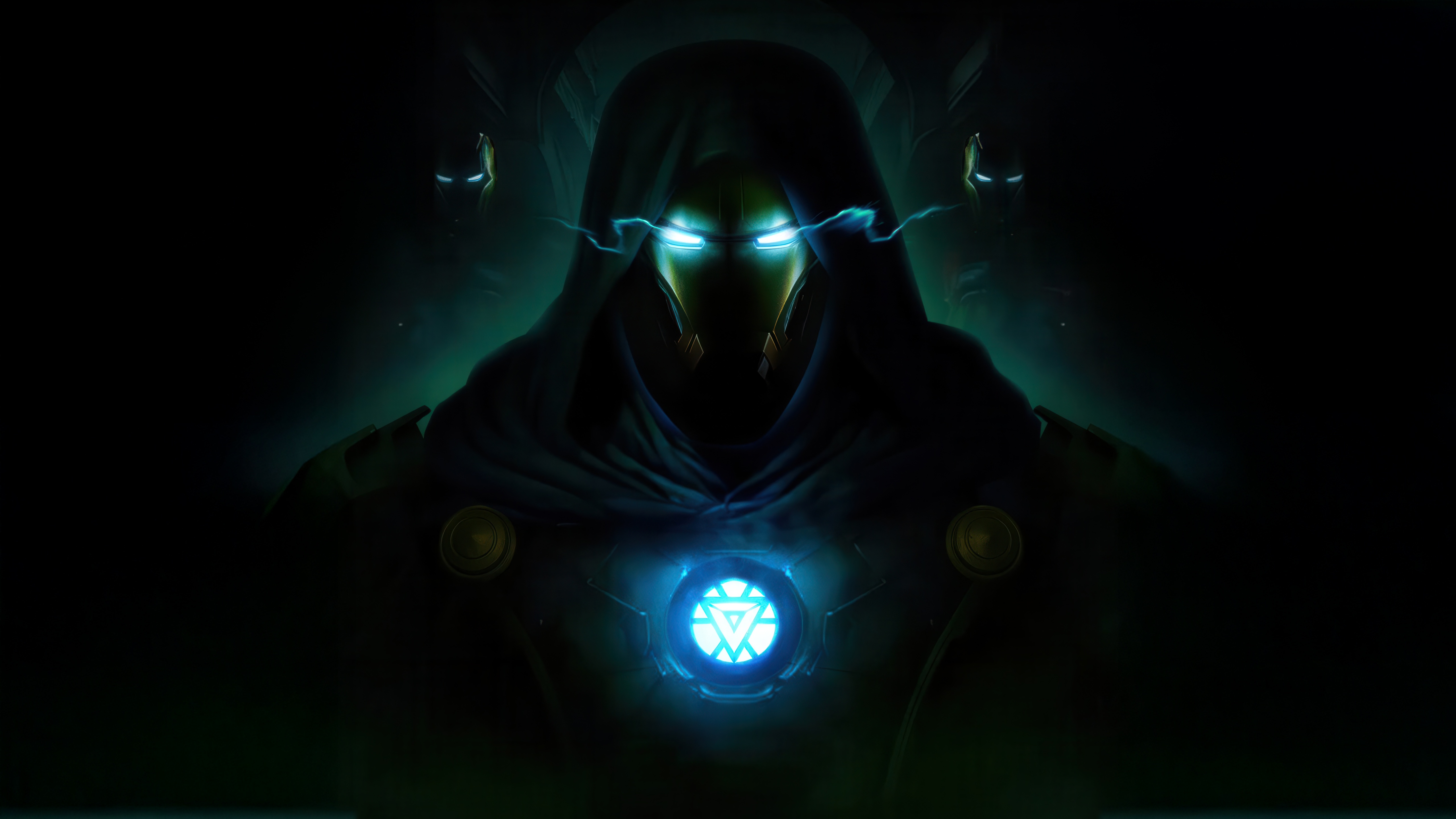 Doctor Doom in a dark, hooded cloak with glowing eyes HD Wallpaper