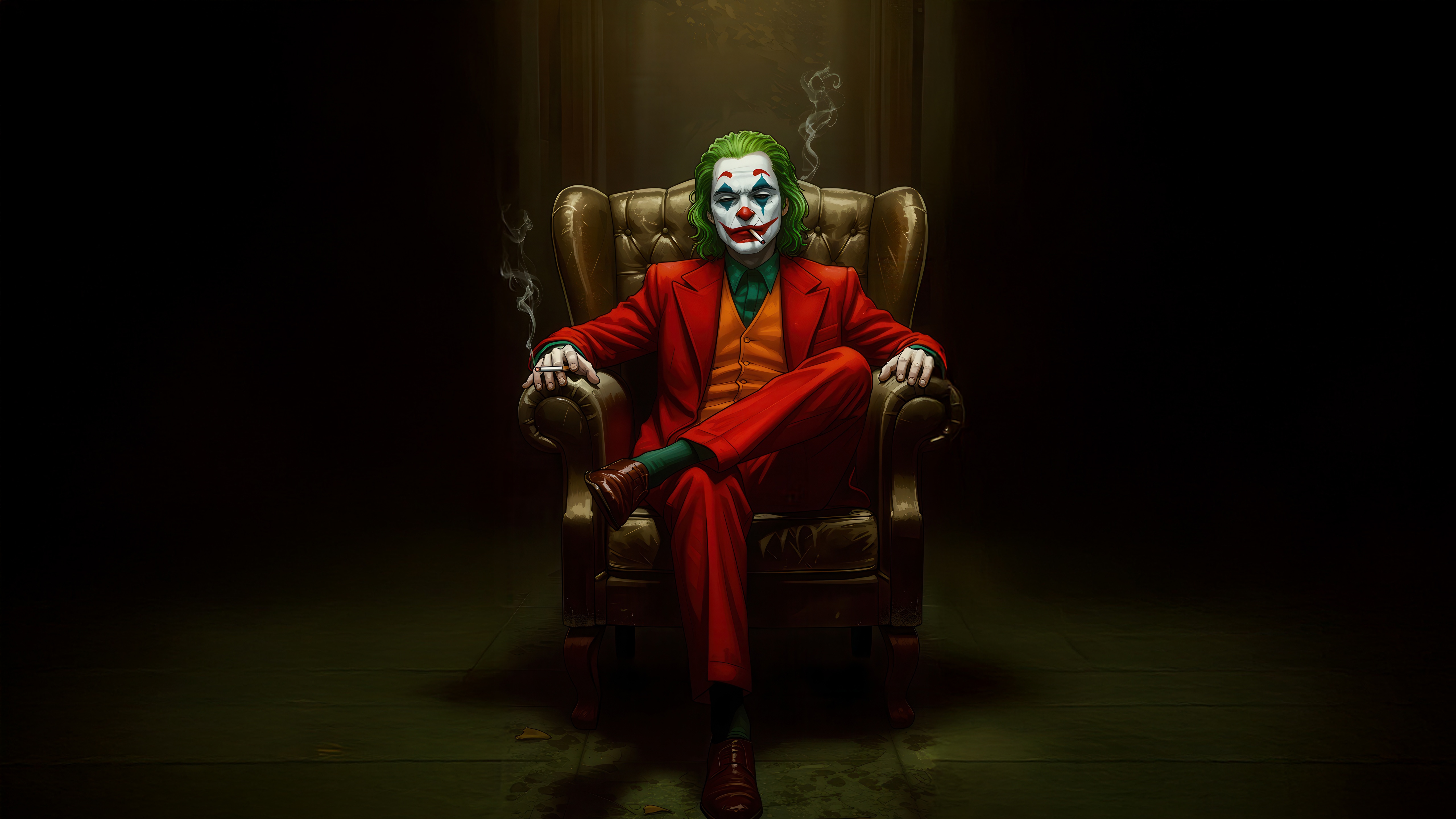 Joker sitting in a chair smoking HD Wallpaper