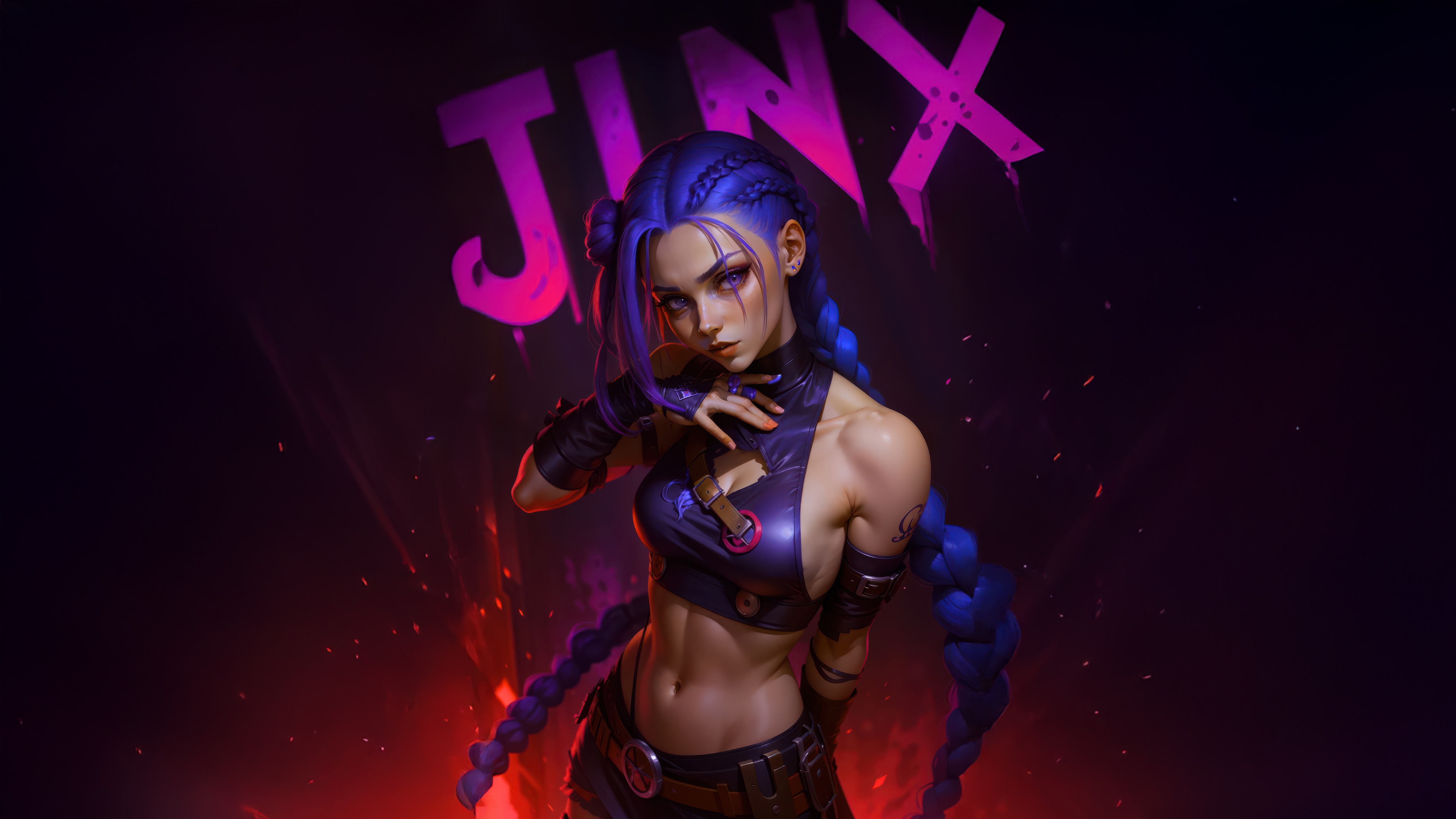 Jinx from Arcane with blue braids HD Wallpaper