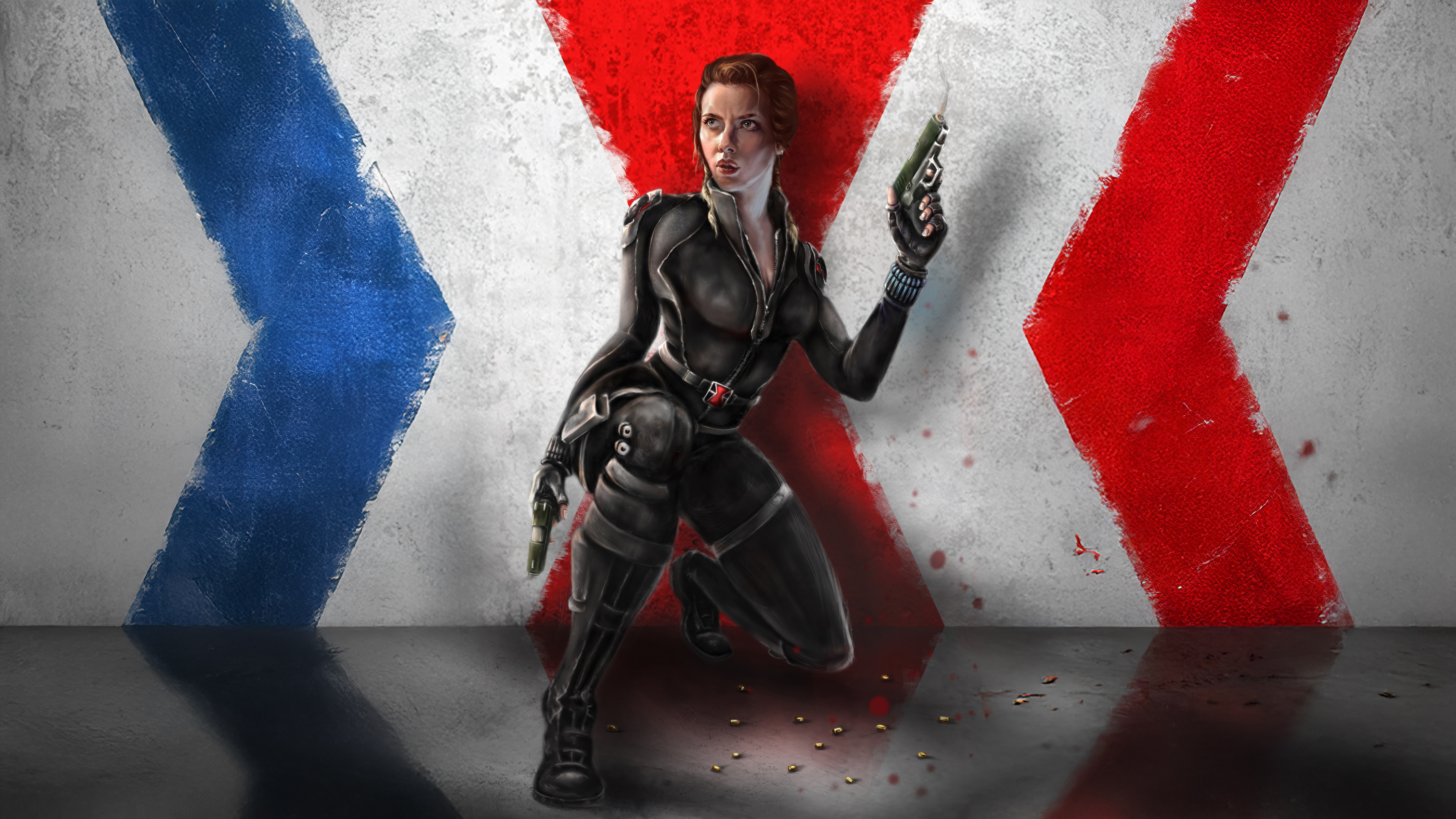 Black Widow in front of a red and blue X HD Wallpaper