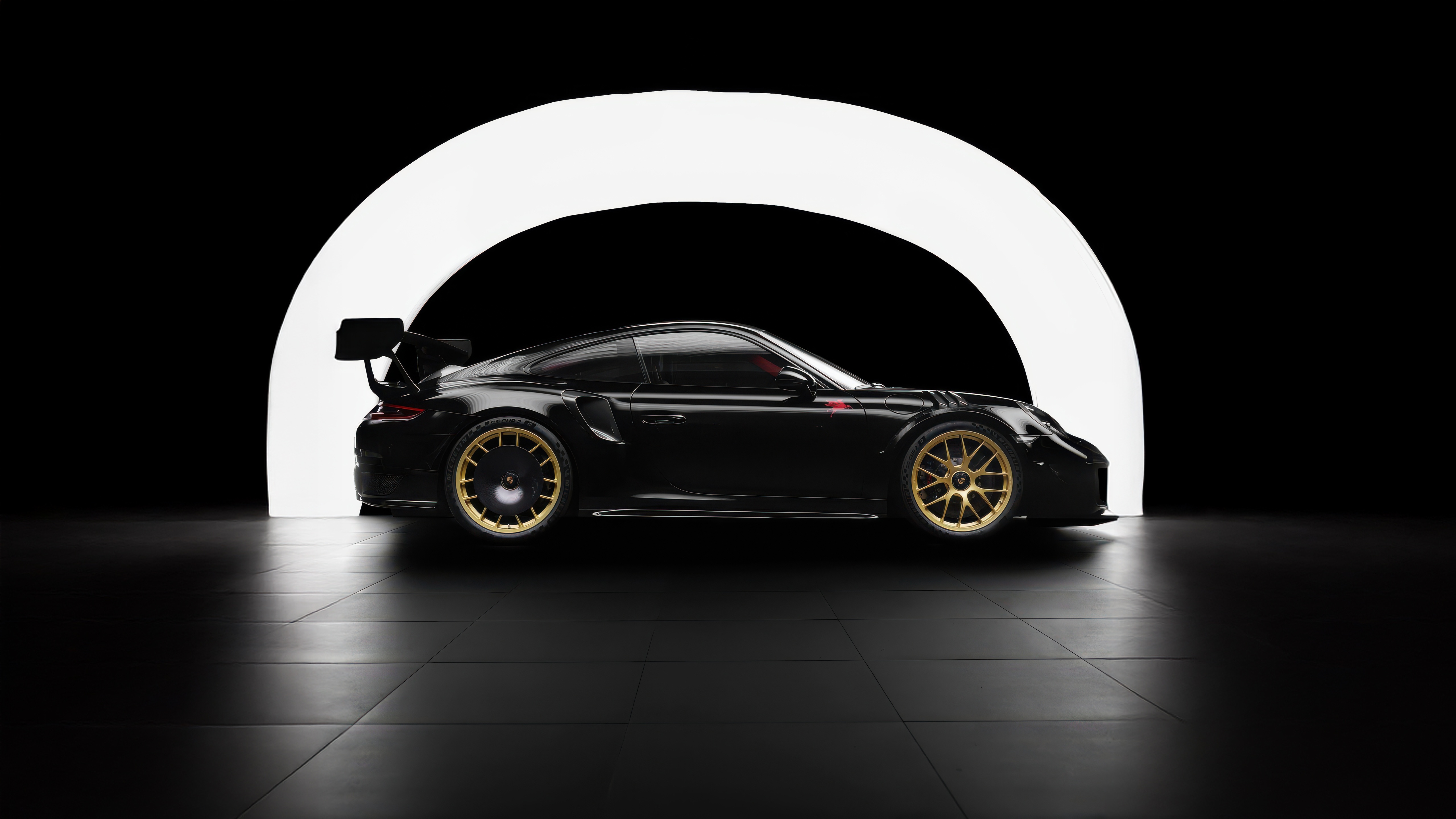 Black Porsche 911 GT3 RS with gold wheels HD Wallpaper