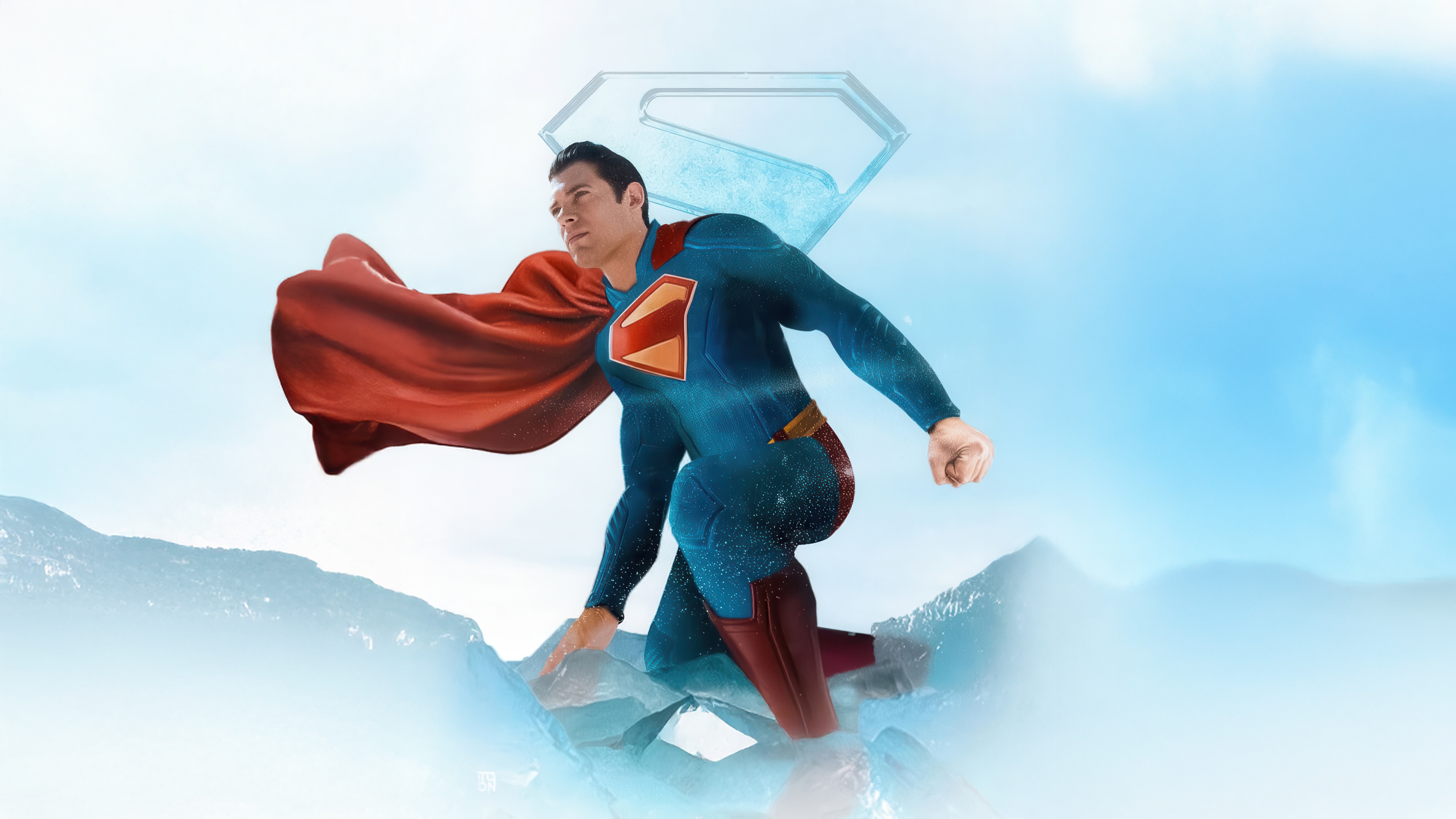 Superman in a blue suit with a red cape HD Wallpaper