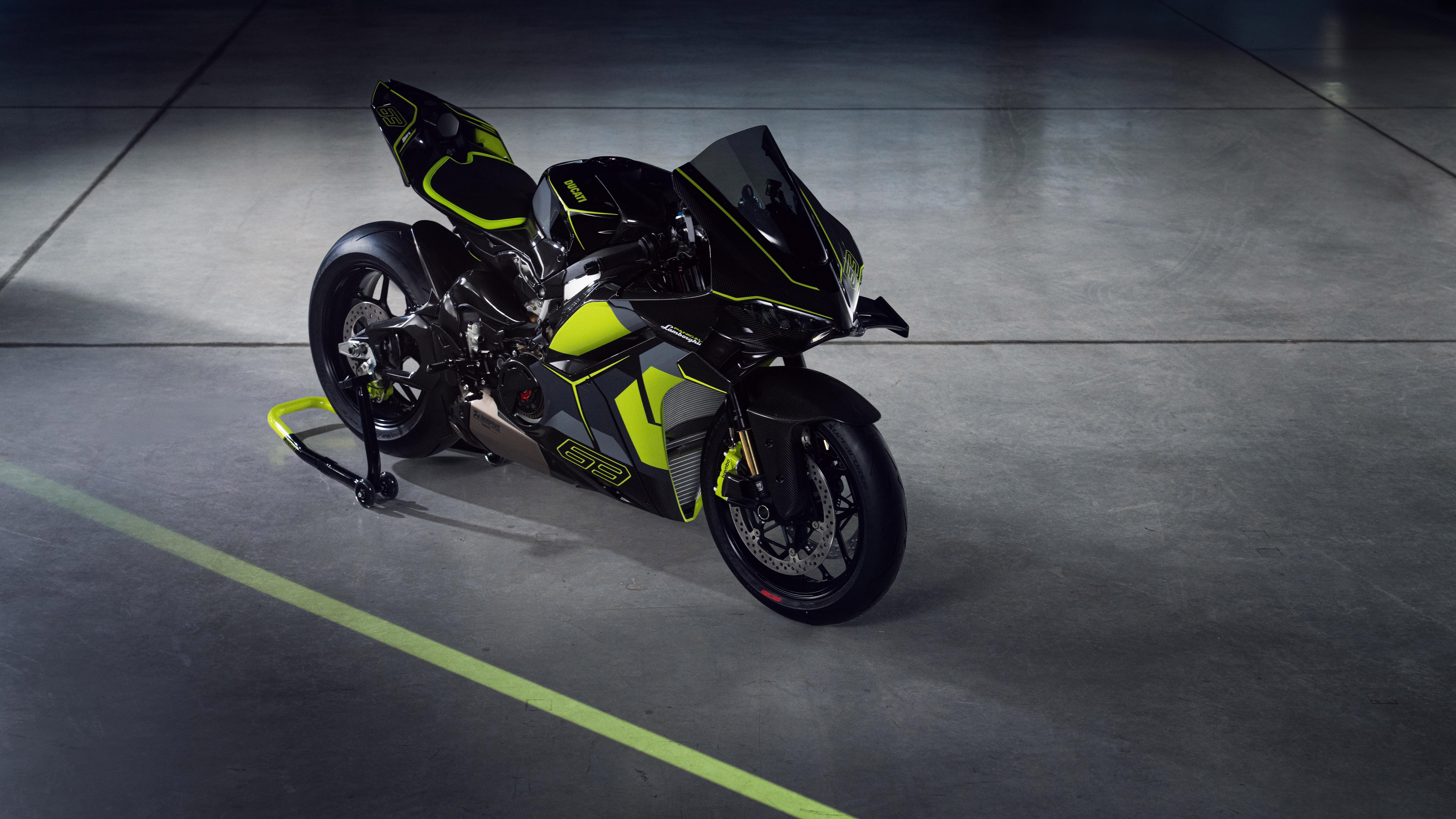 Black and neon yellow Ducati Panigale V4 S motorcycle HD Wallpaper