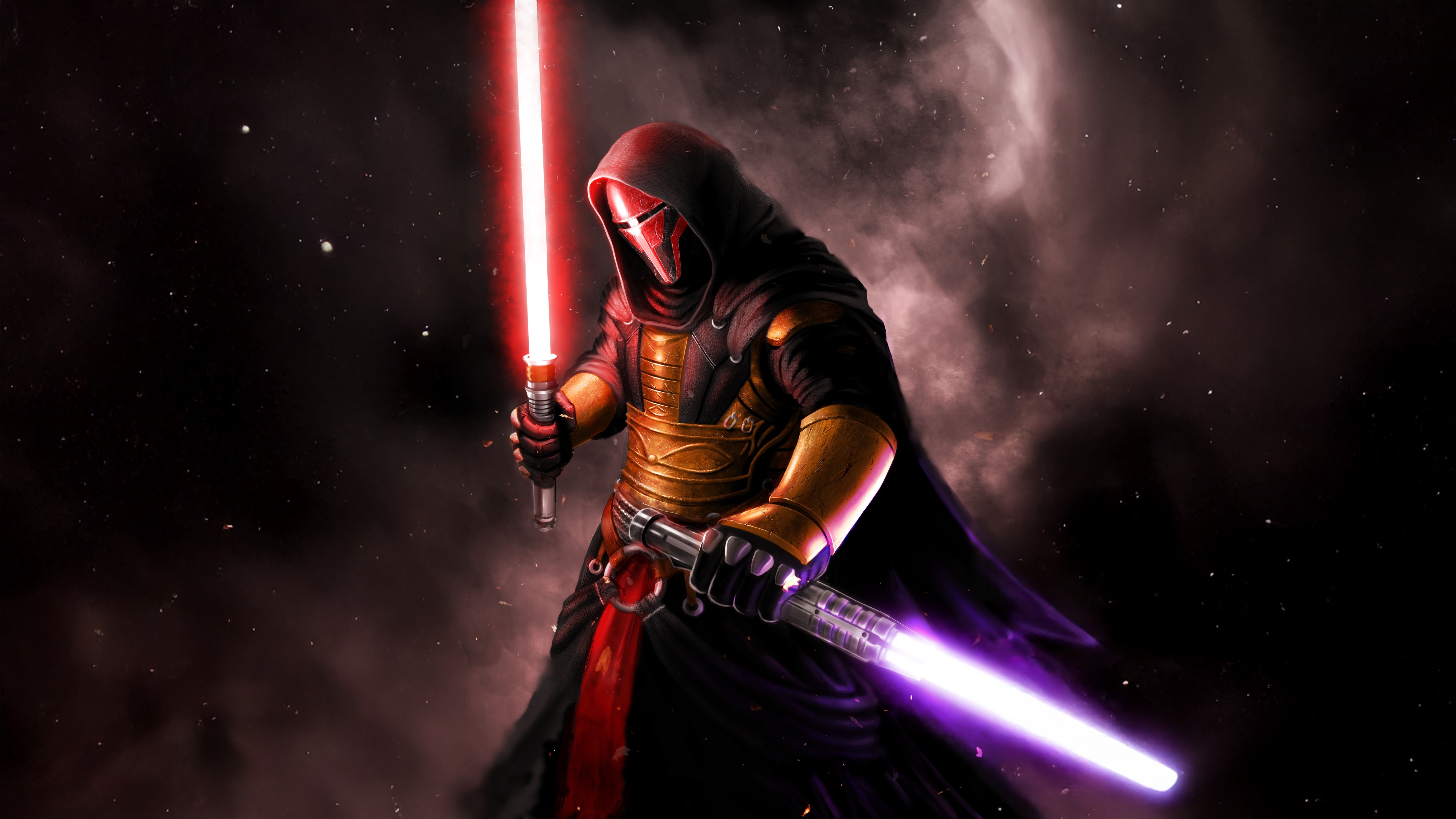 Darth Revan with two lightsabers in space HD Wallpaper