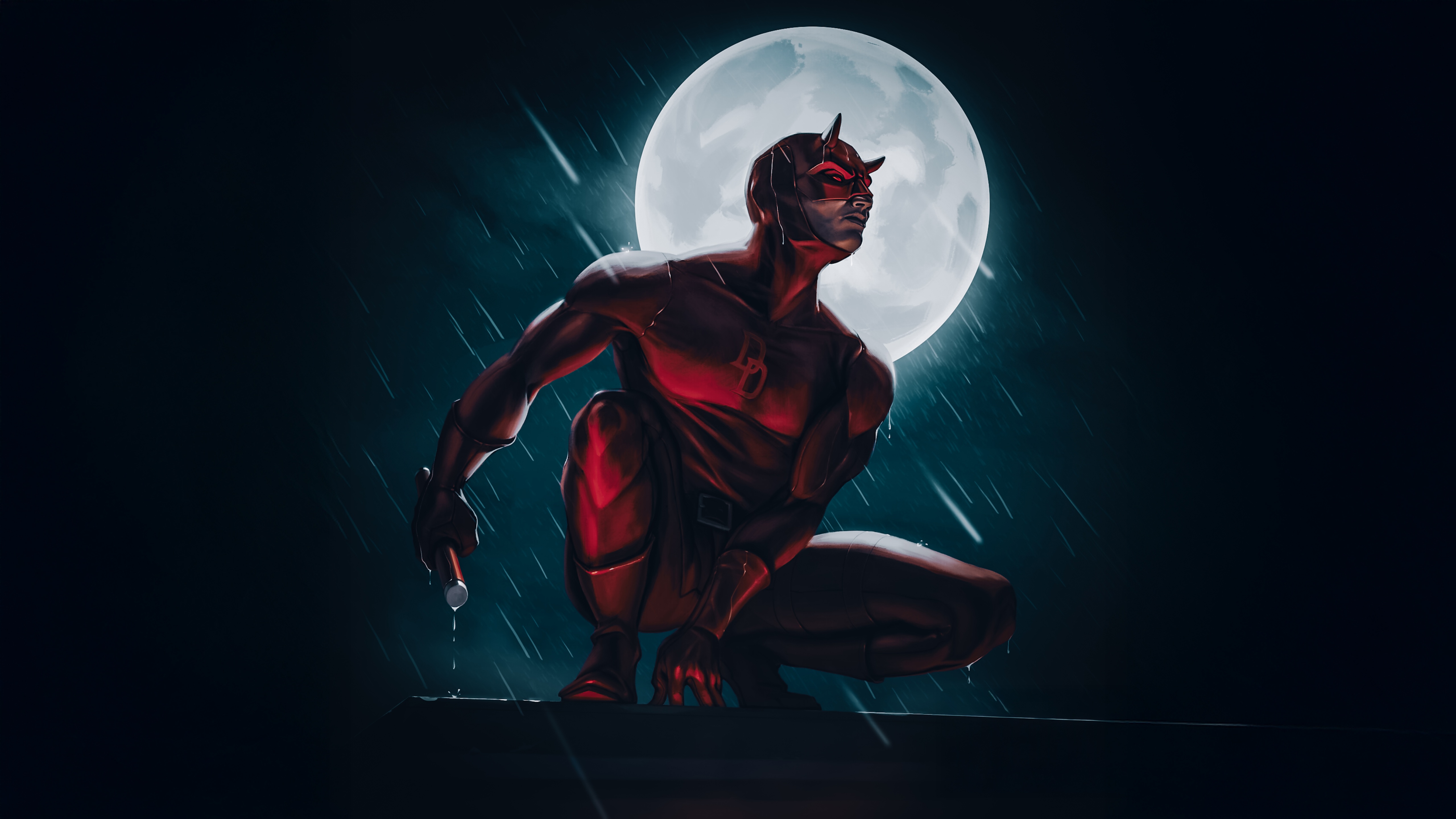 Daredevil Crouching on a Ledge Under the Moon HD Wallpaper