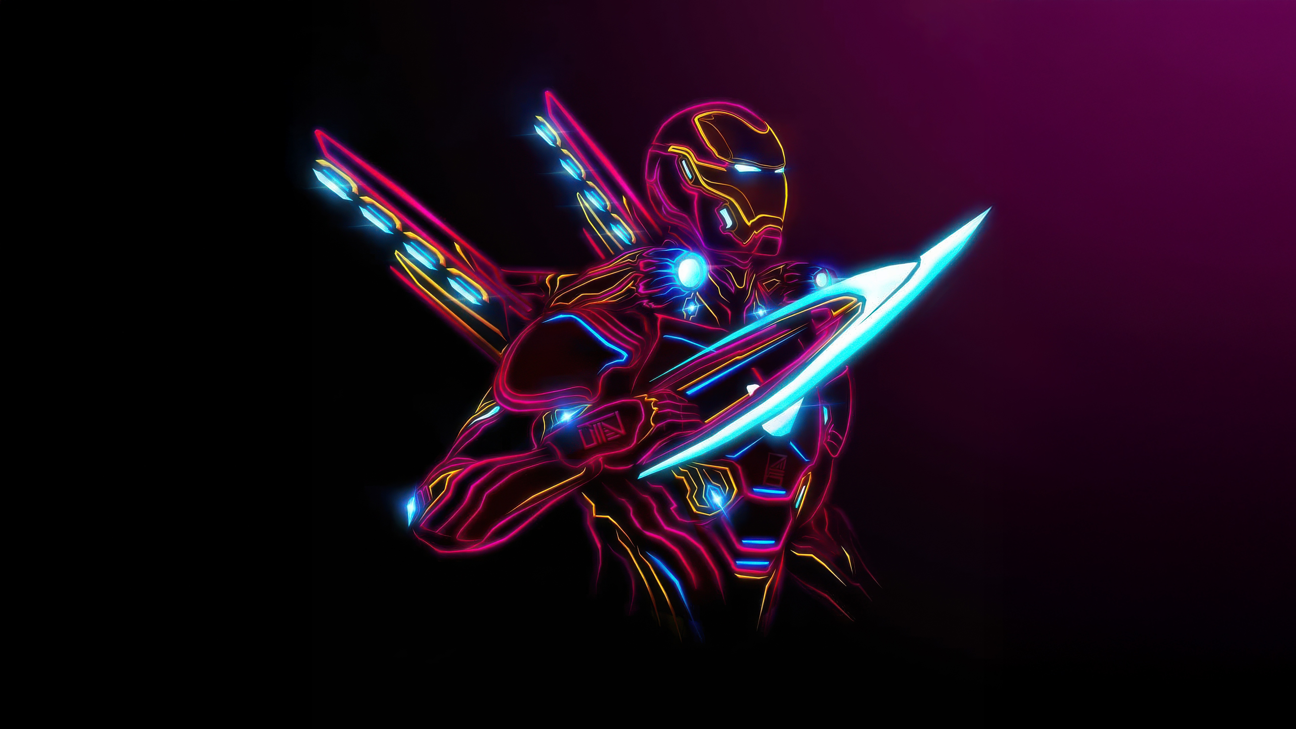 Iron Man with Neon Outline and Energy Blade HD Wallpaper