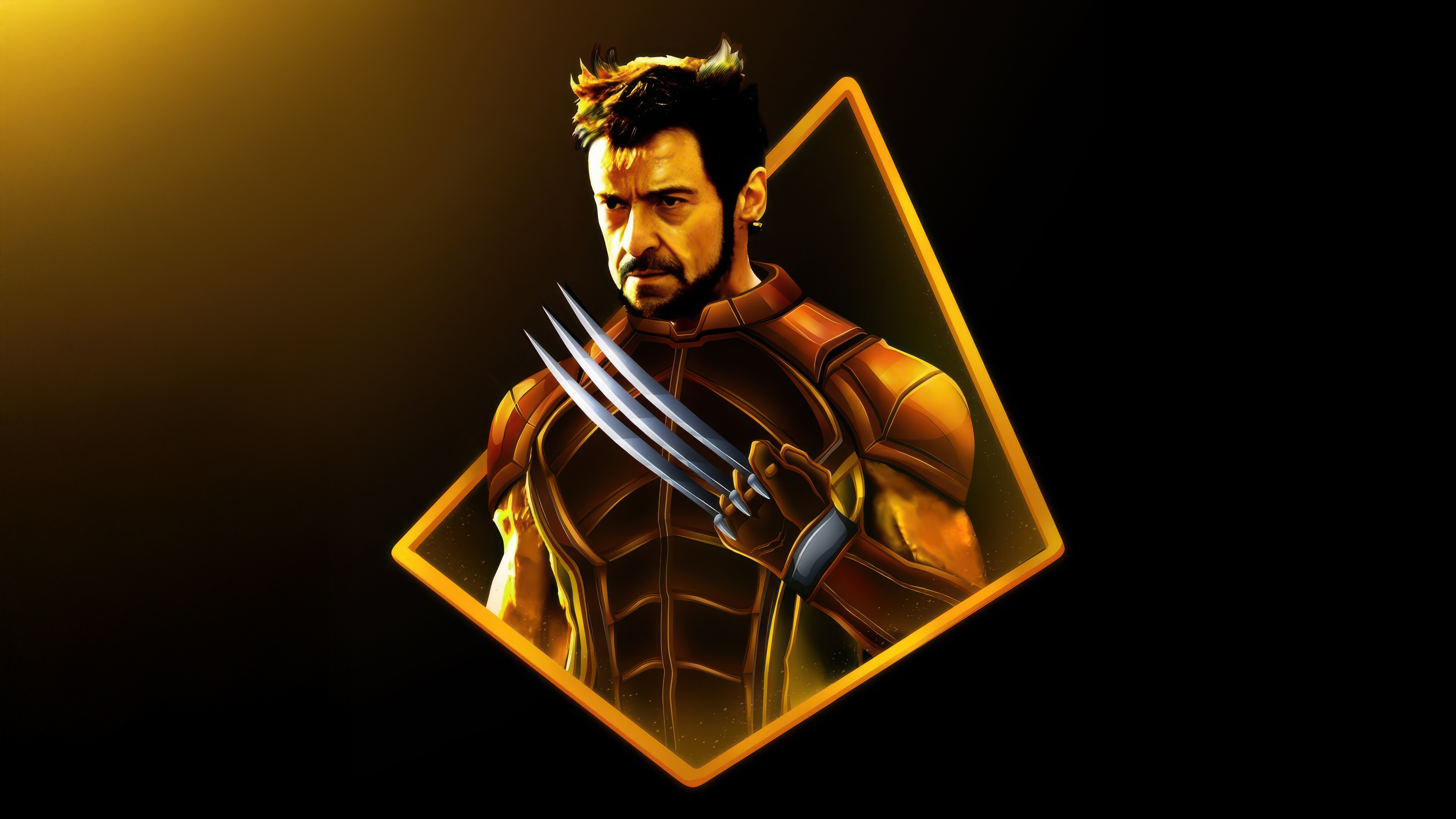 Wolverine in a yellow suit with claws HD Wallpaper