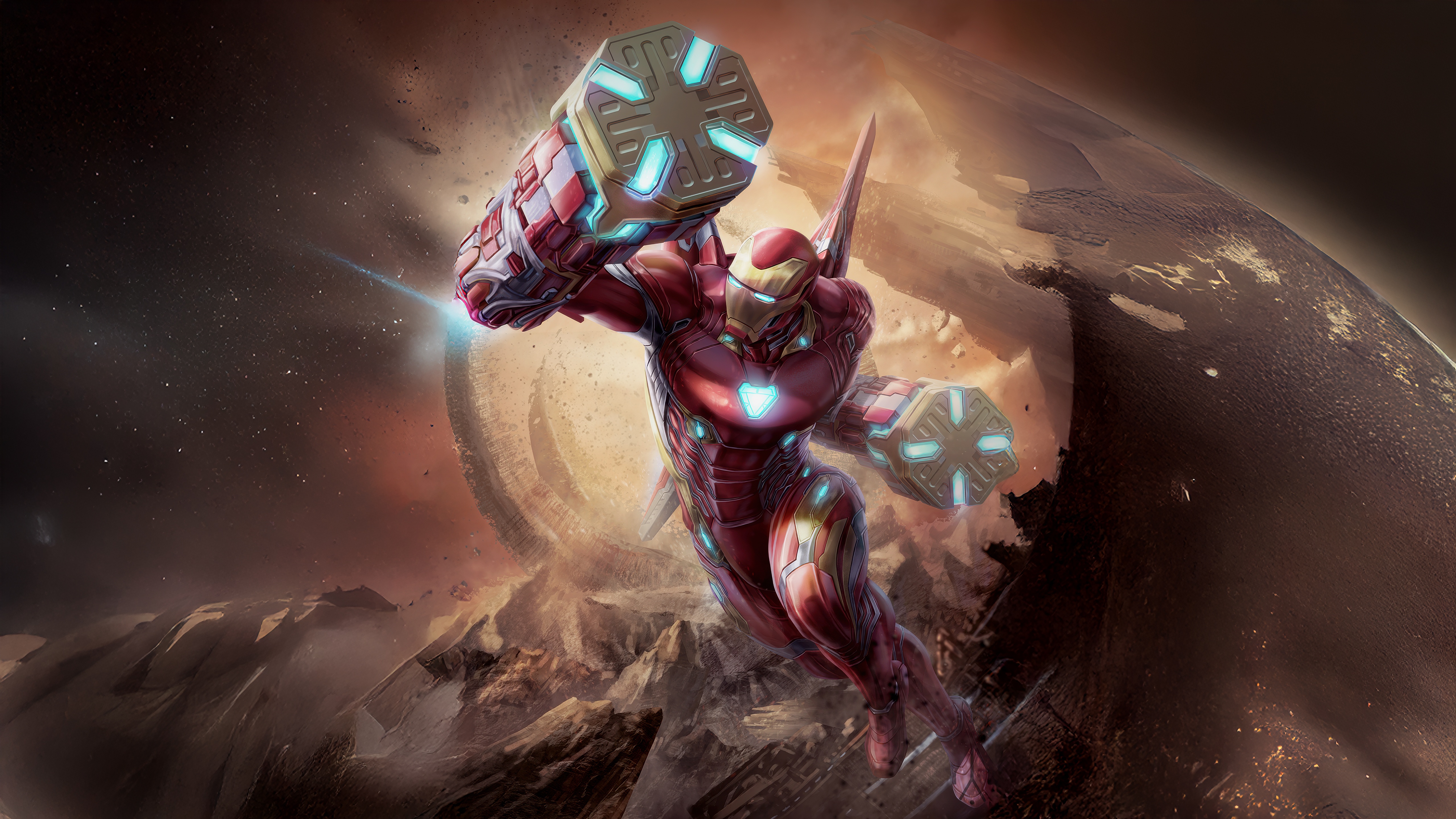 Iron Man in Space with Giant Fists HD Wallpaper